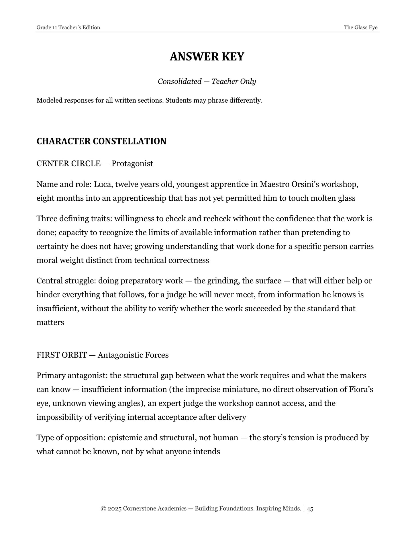 The Glass Eye | Grade 11 Classical Literature Packet | Cornerstone Academics