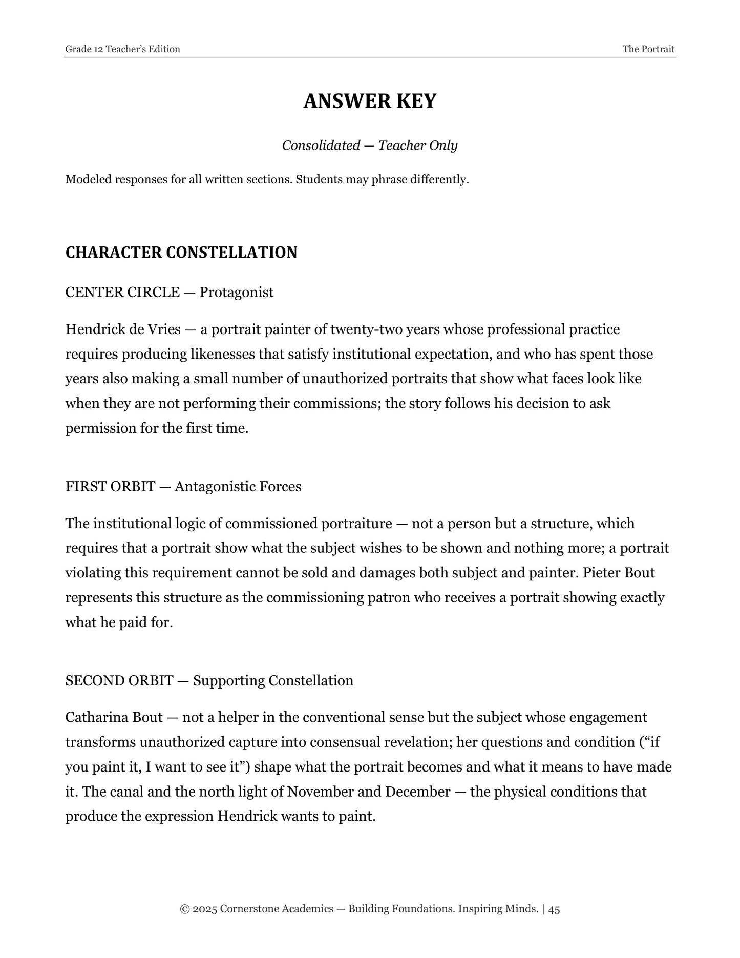 The Portrait | Grade 12 Classical Literature Packet | Cornerstone Academics
