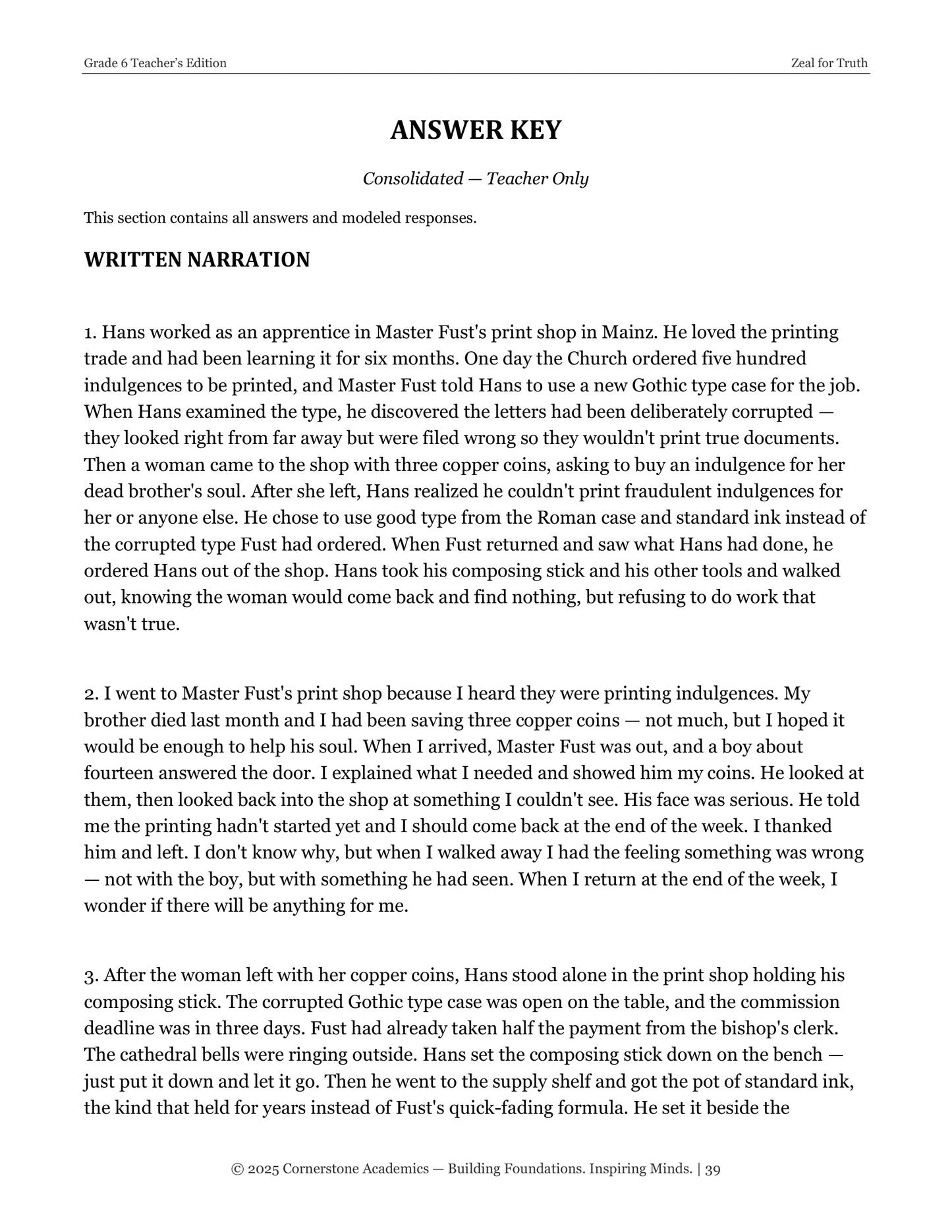 Zeal for Truth | Grade 6 Classical Literature Packet | Cornerstone Academics