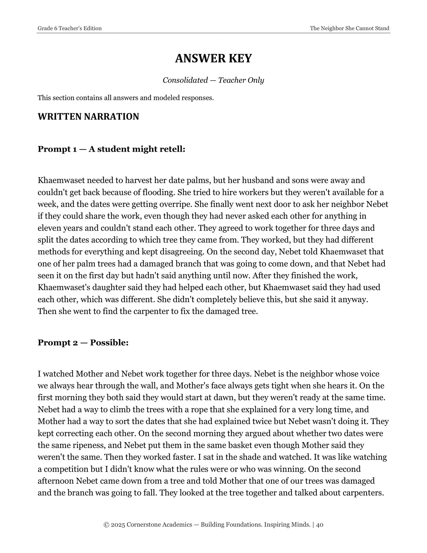 The Neighbor She Cannot Stand | Grade 6 Classical Literature Packet | Cornerstone Academics