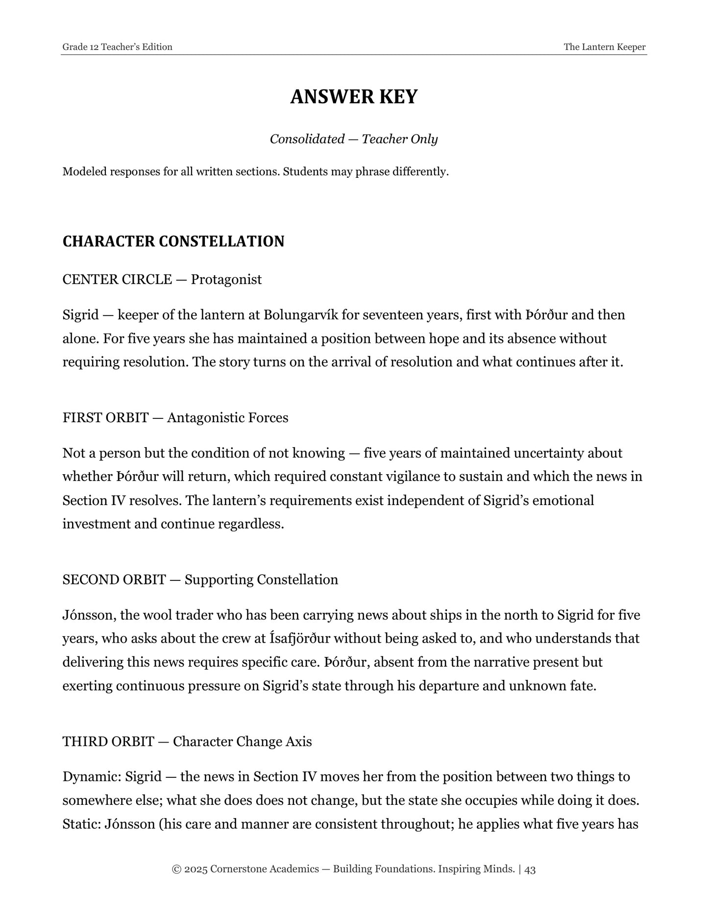 The Lantern Keeper | Grade 12 Classical Literature Packet | Cornerstone Academics