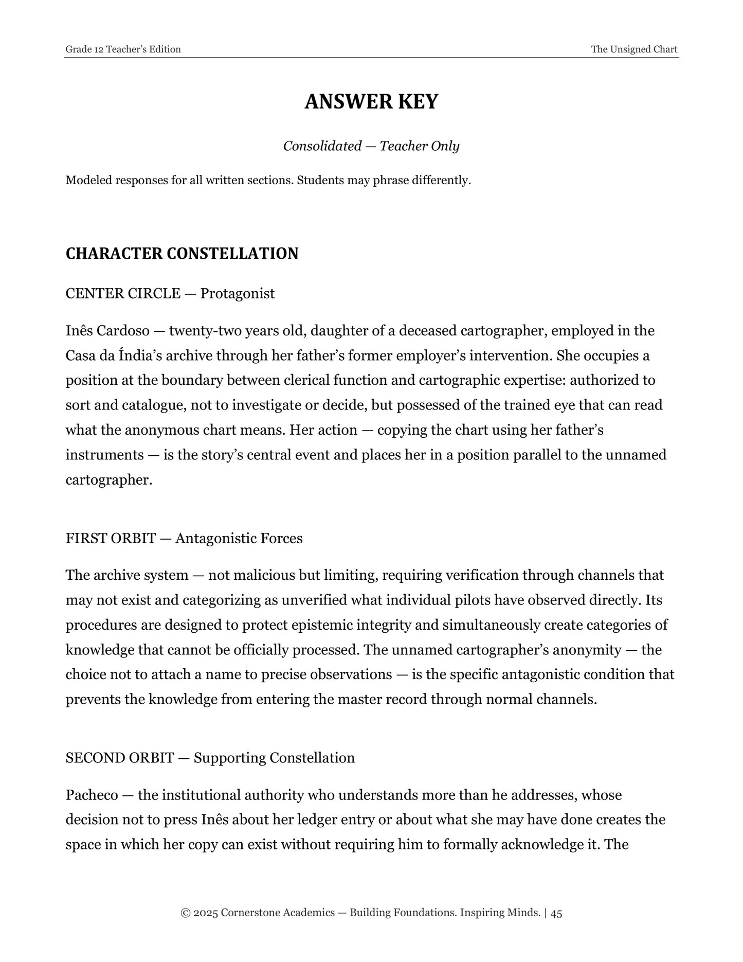 The Unsigned Chart | Grade 12 Classical Literature Packet | Cornerstone Academics