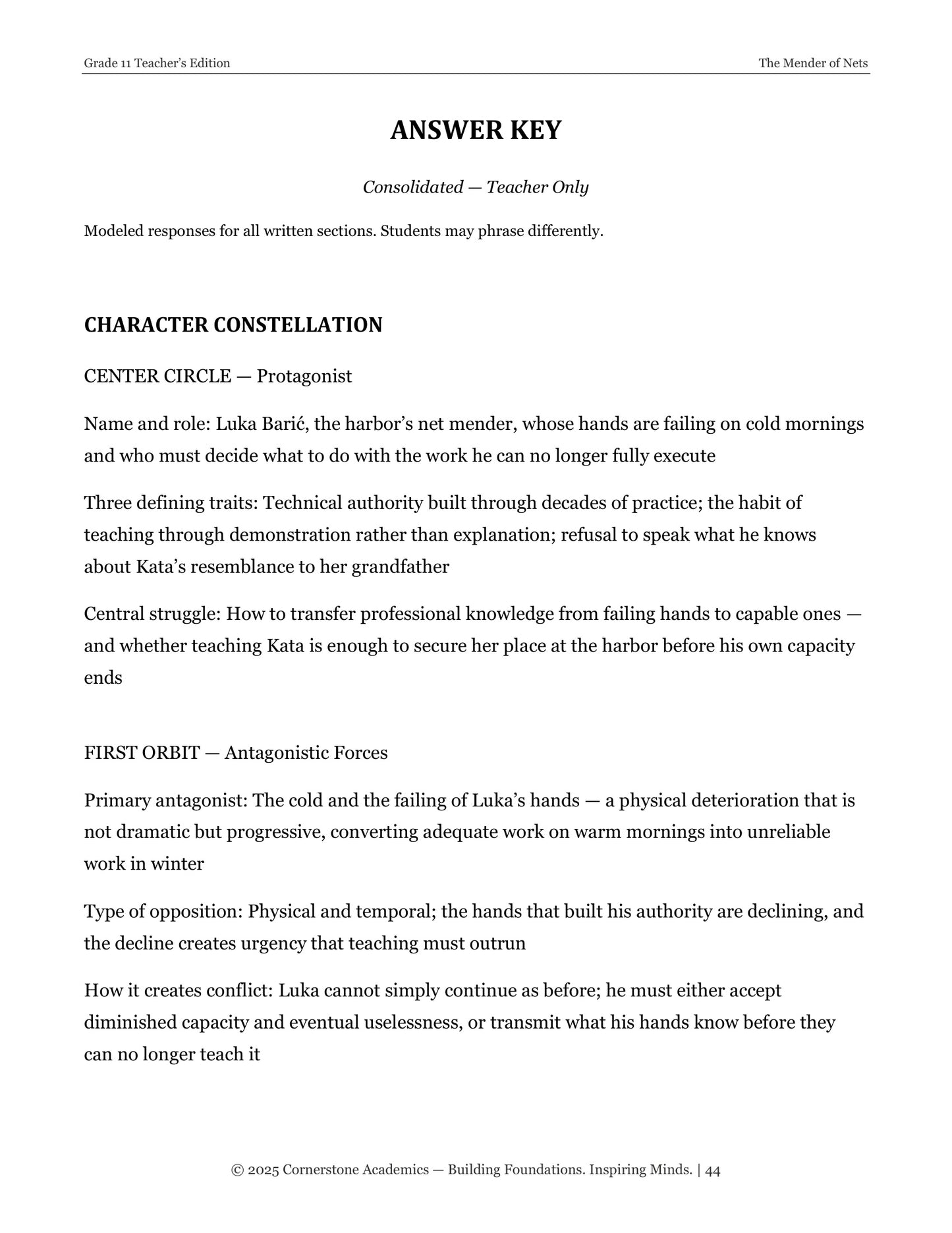 The Mender of Nets | Grade 11 Classical Literature Packet | Cornerstone Academics