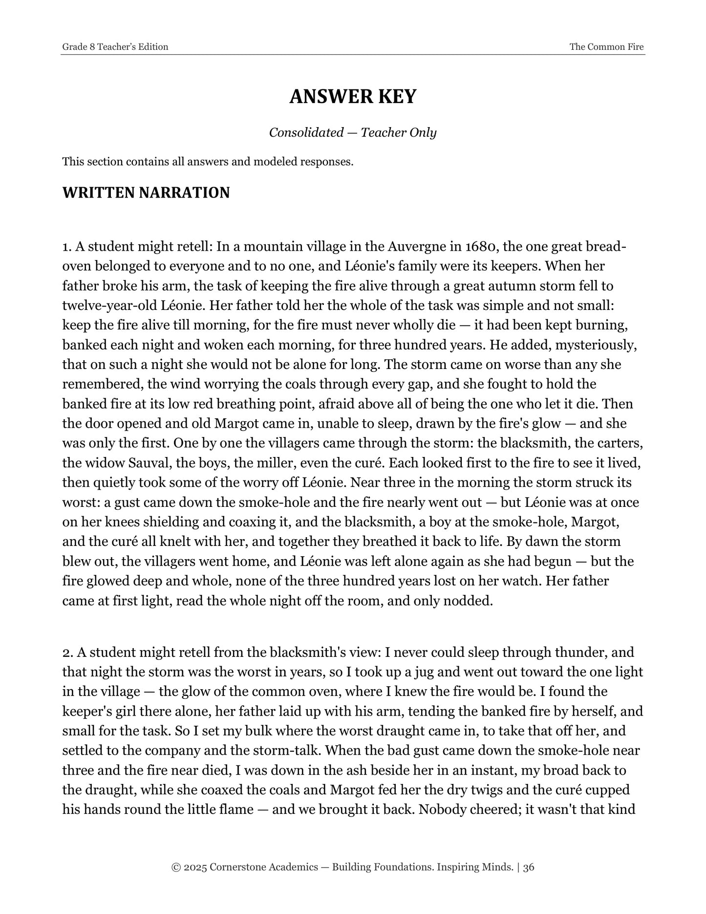 The Common Fire | Grade 8 Classical Literature Packet | Cornerstone Academics