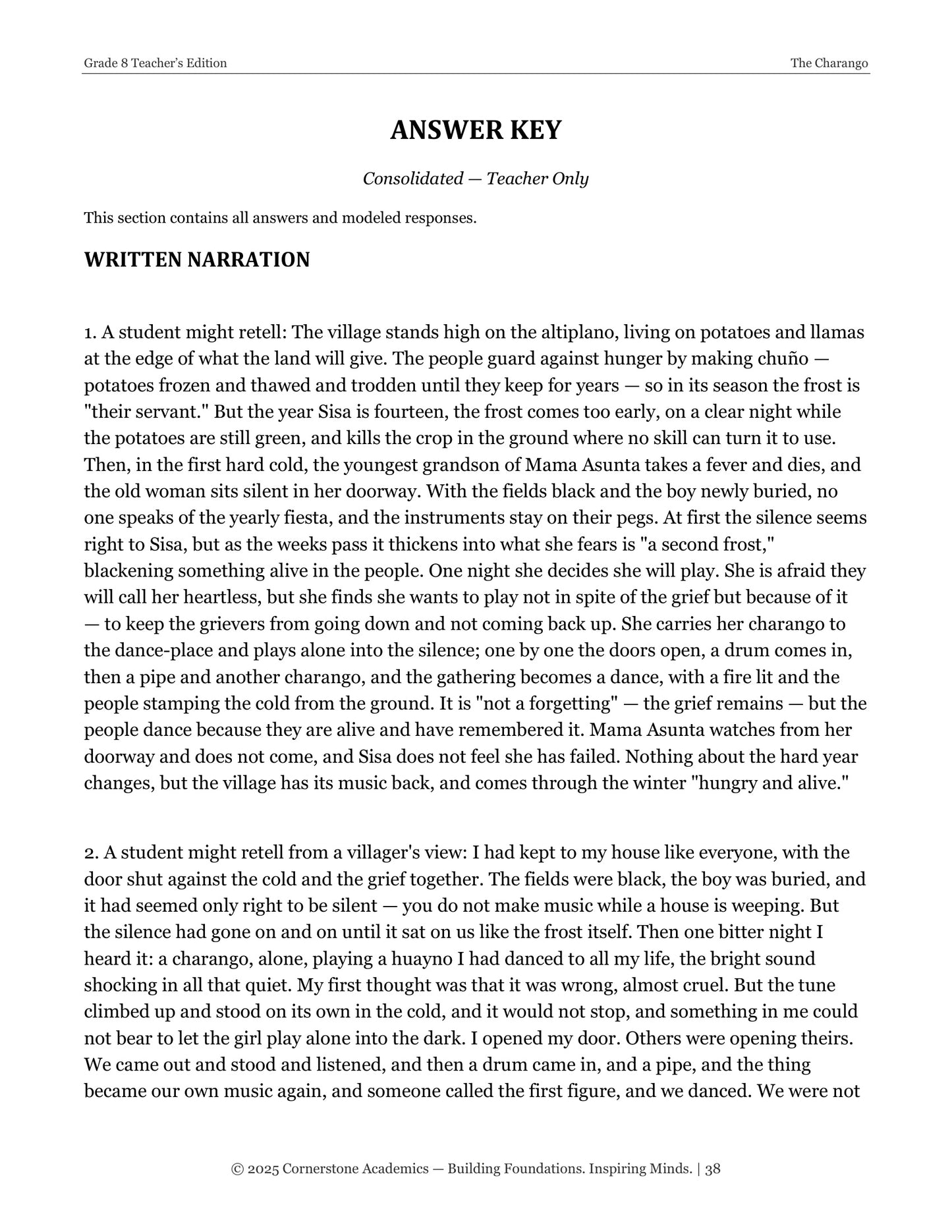 The Charango | Grade 8 Classical Literature Packet | Cornerstone Academics