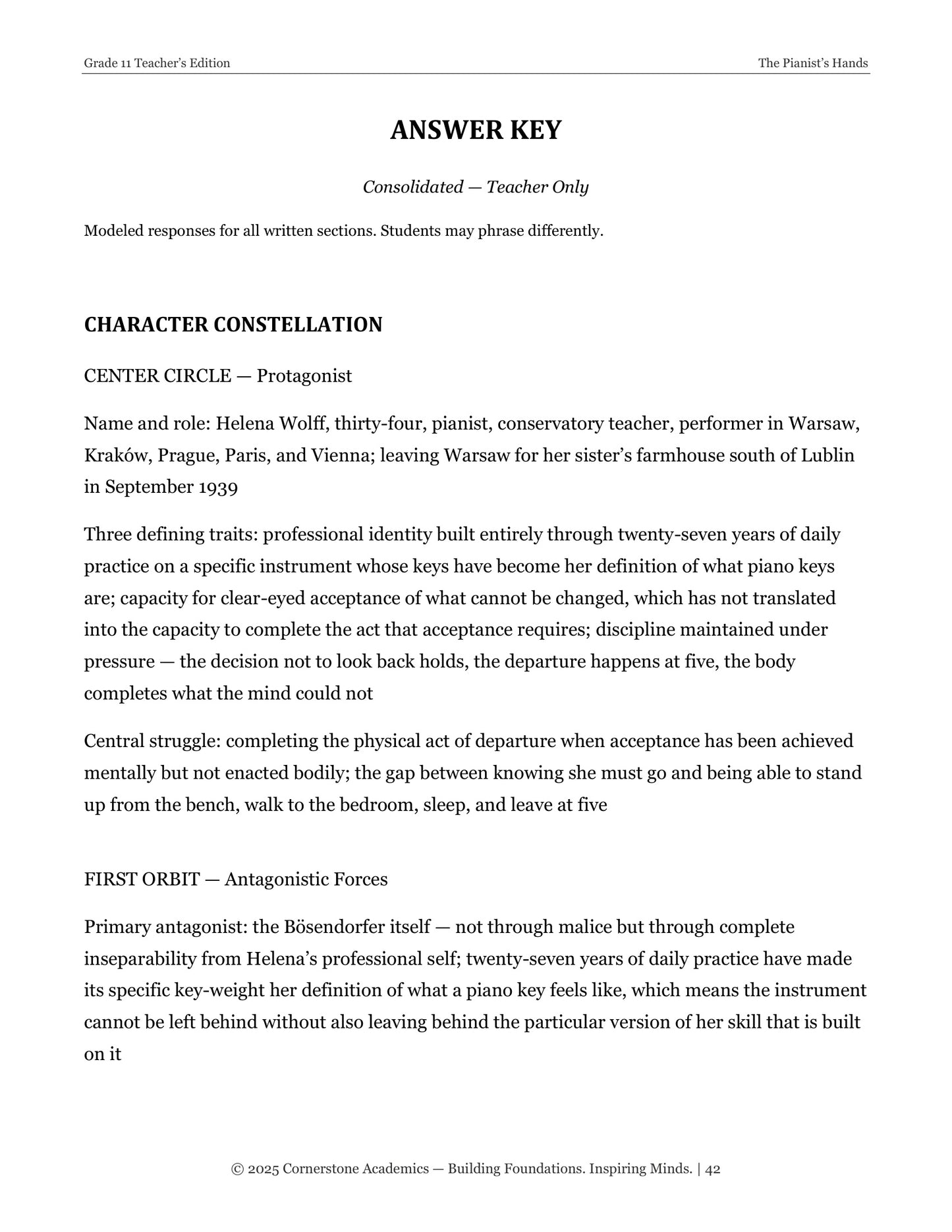 The Pianist's Hands | Grade 11 Classical Literature Packet | Cornerstone Academics