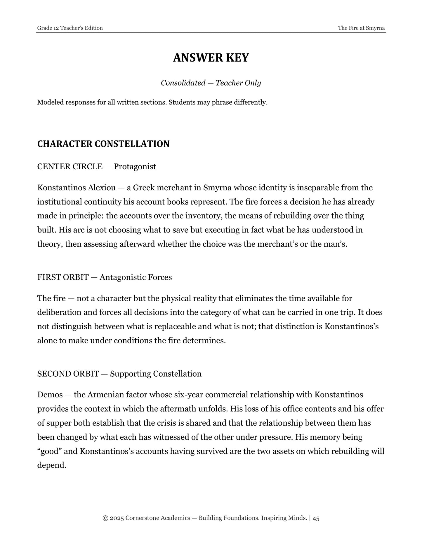The Fire at Smyrna | Grade 12 Classical Literature Packet | Cornerstone Academics