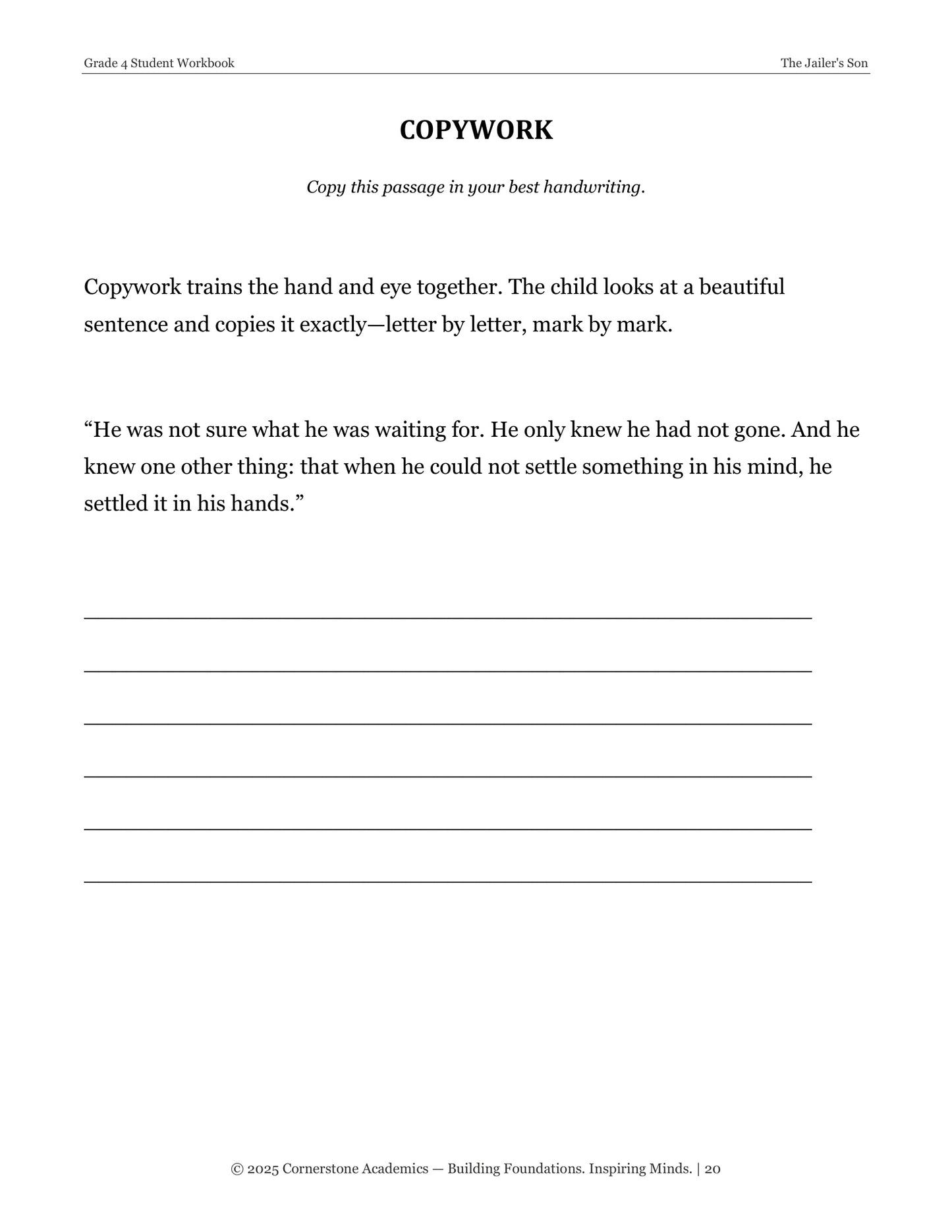The Jailer's Son | Grade 4 Classical Literature Packet | Cornerstone Academics