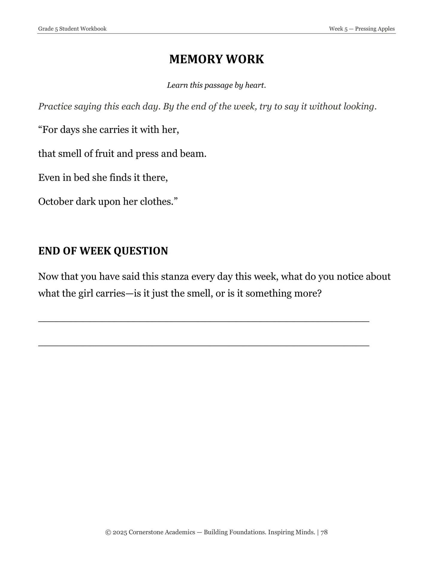 Vanguard Literature Grade 5 — Poetry Companion Student Workbook | Cornerstone Academics