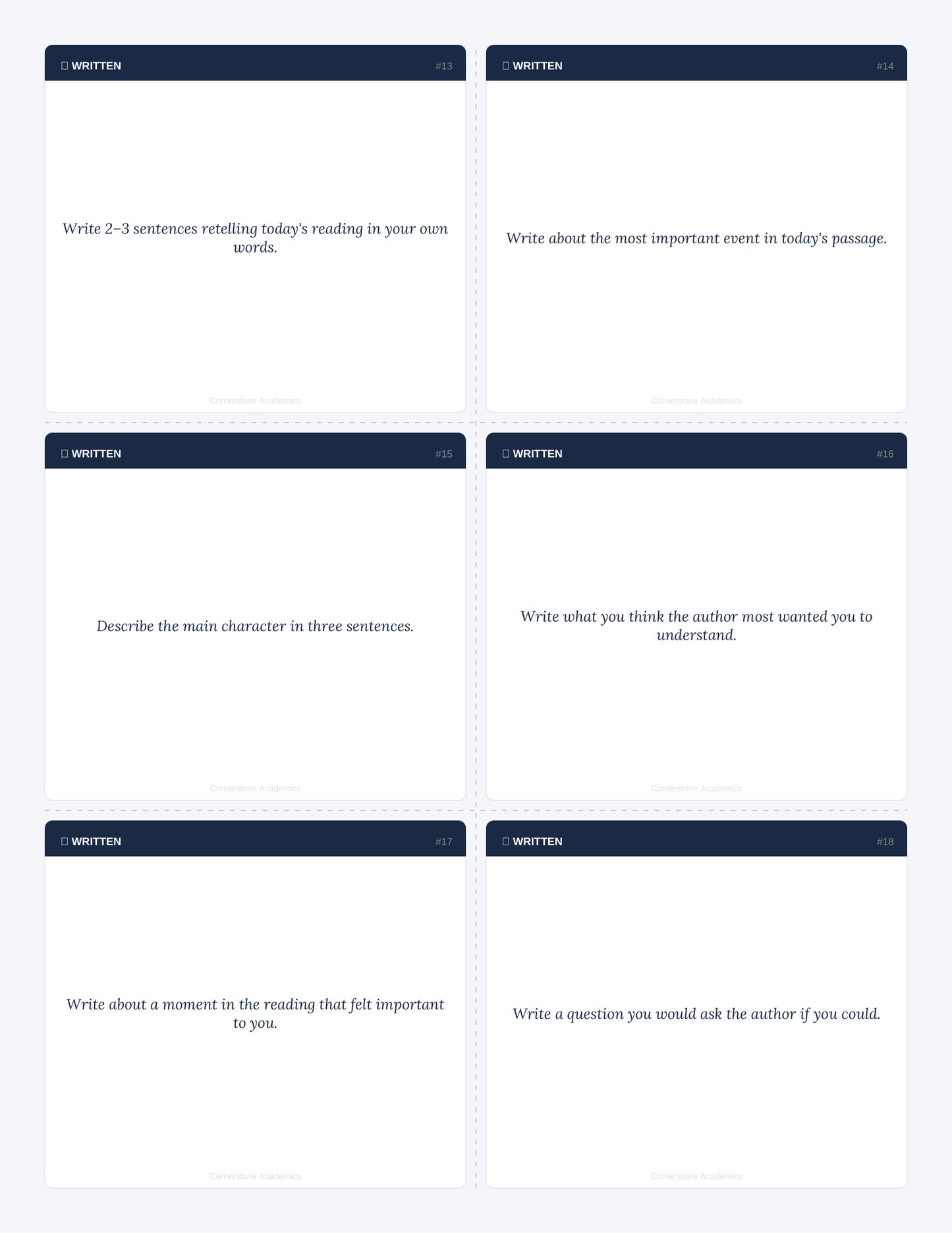 Cornerstone Academics Narration Prompt Cards – Classical Homeschool Edition (Free)