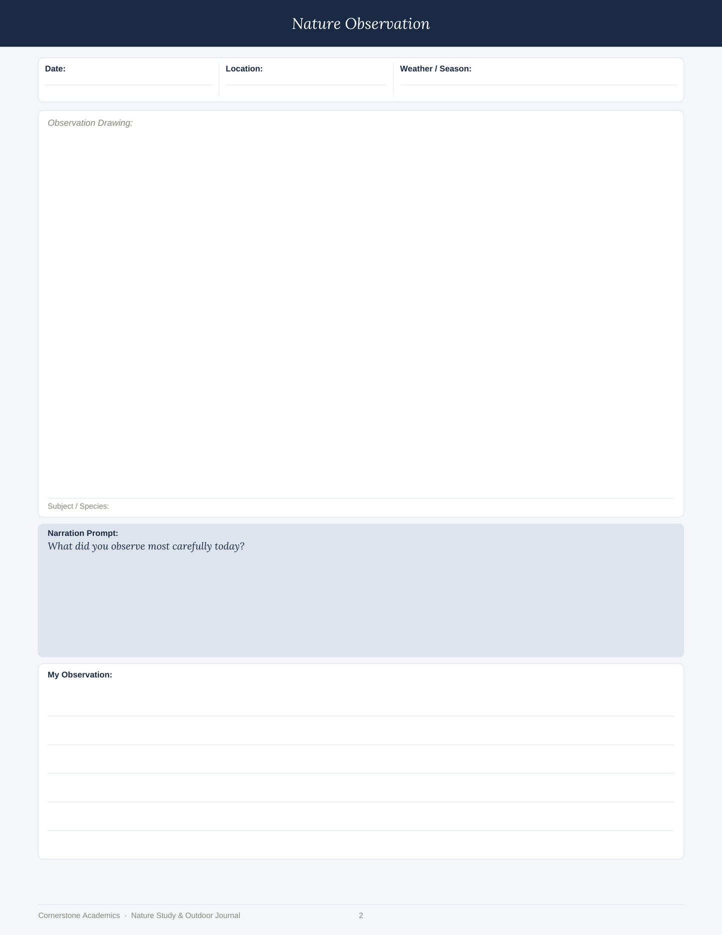 Cornerstone Academics Nature Study & Outdoor Journal – Charlotte Mason Edition (Free)