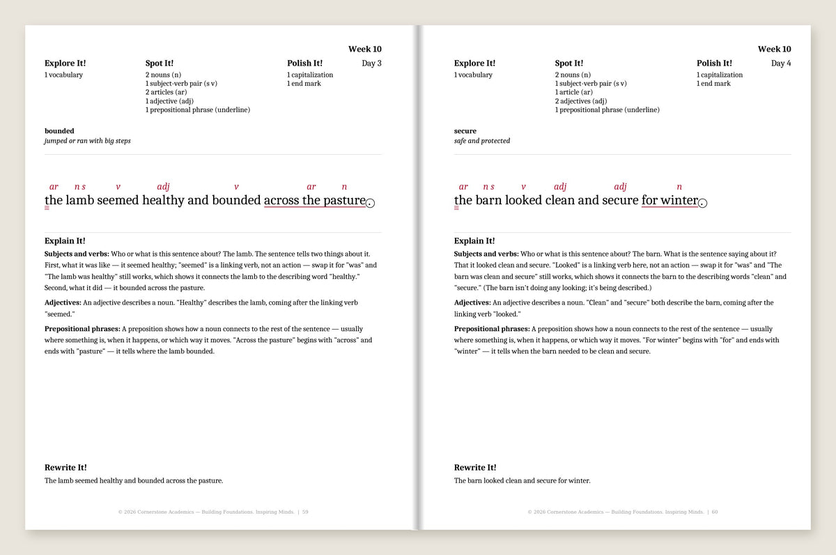 Grade 3 Grammar: First Light Teacher’s Edition (Color — markups in red) — Week 10, Days 3–4