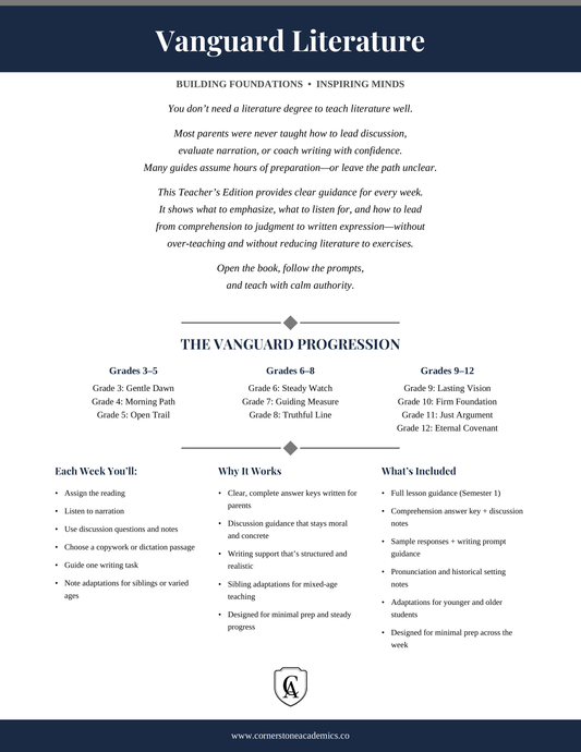 8th Grade Classical Literature Curriculum — Full Year | Cornerstone Academics