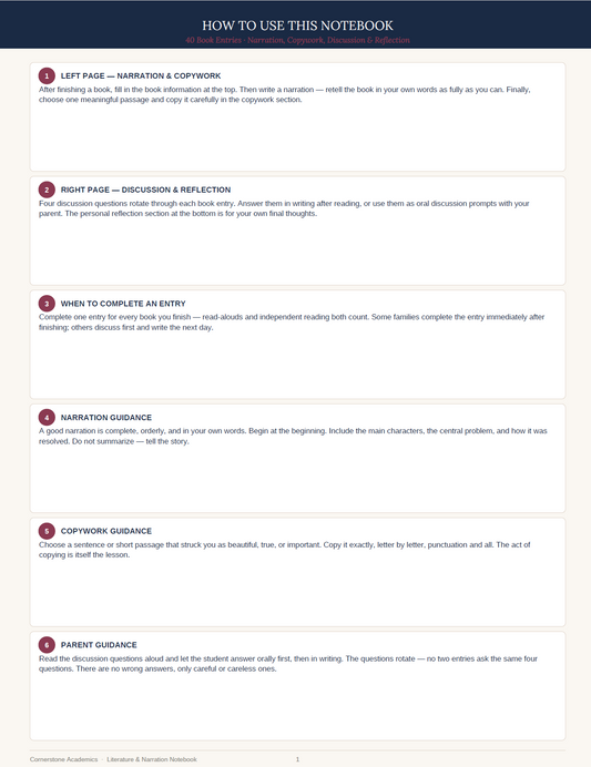 Cornerstone Academics Literature & Narration Notebook – Classical Homeschool Edition (Free)