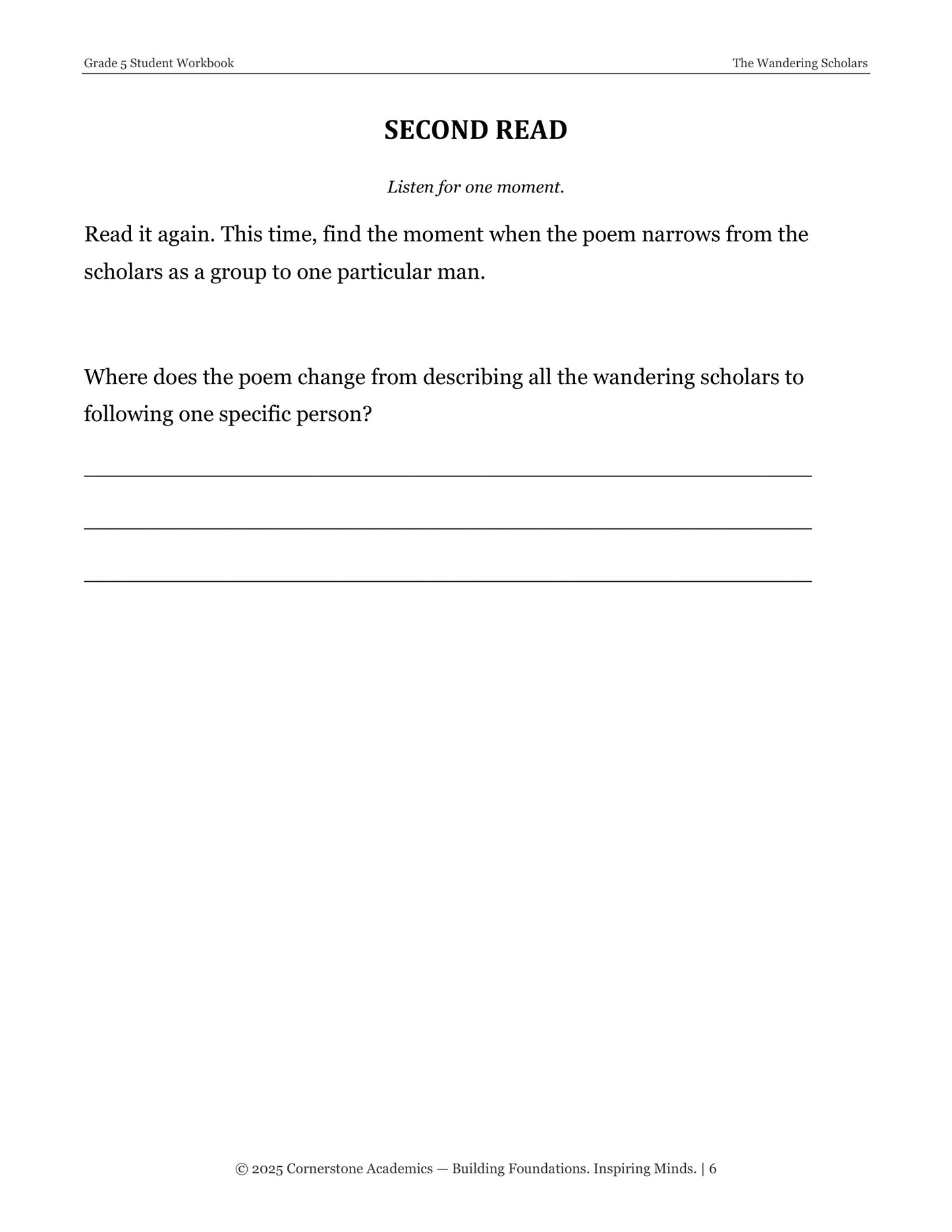 Poetry Immersion Week | Grade 5 Classical Literature Packet | Cornerstone Academics