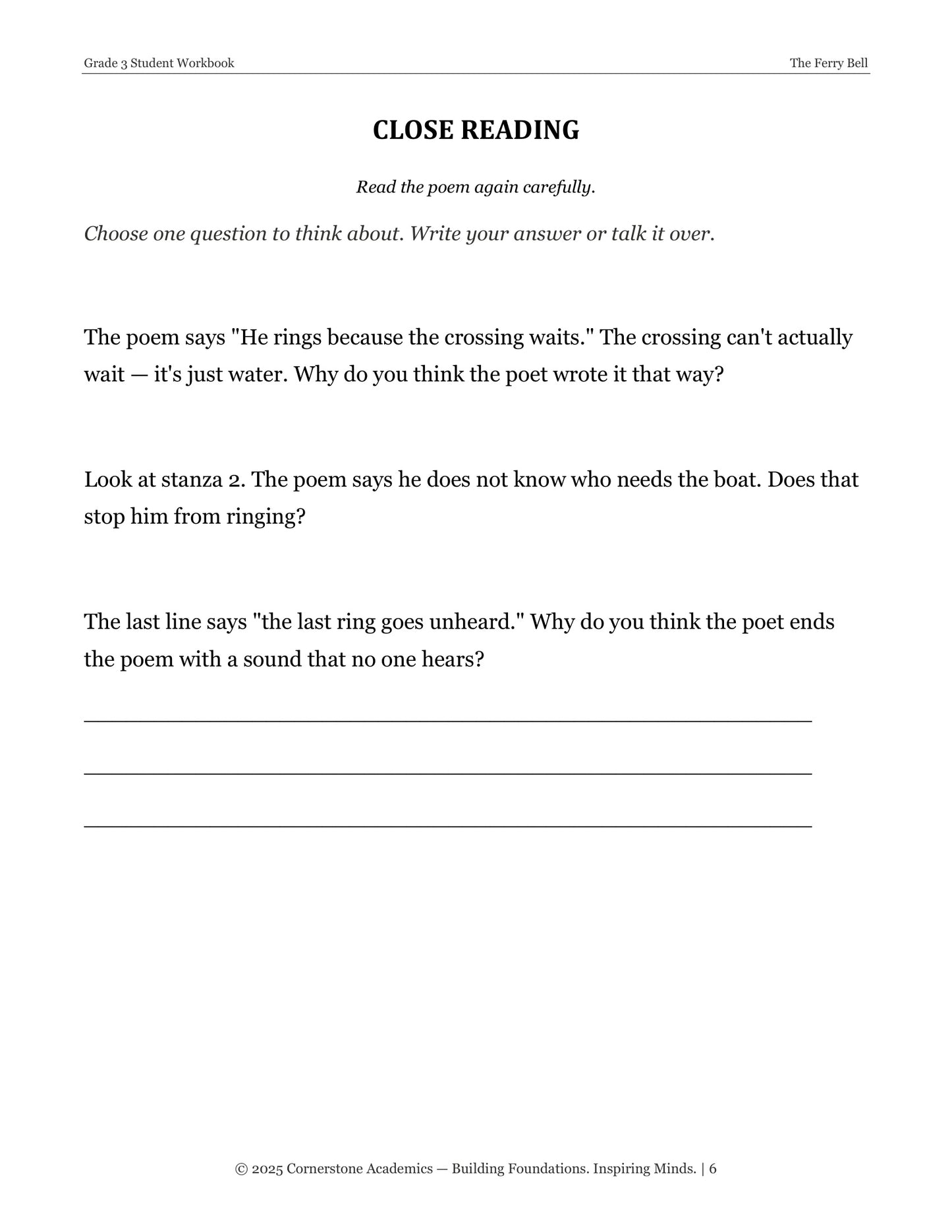 Poetry Immersion Week | Grade 3 Classical Literature Packet | Cornerstone Academics