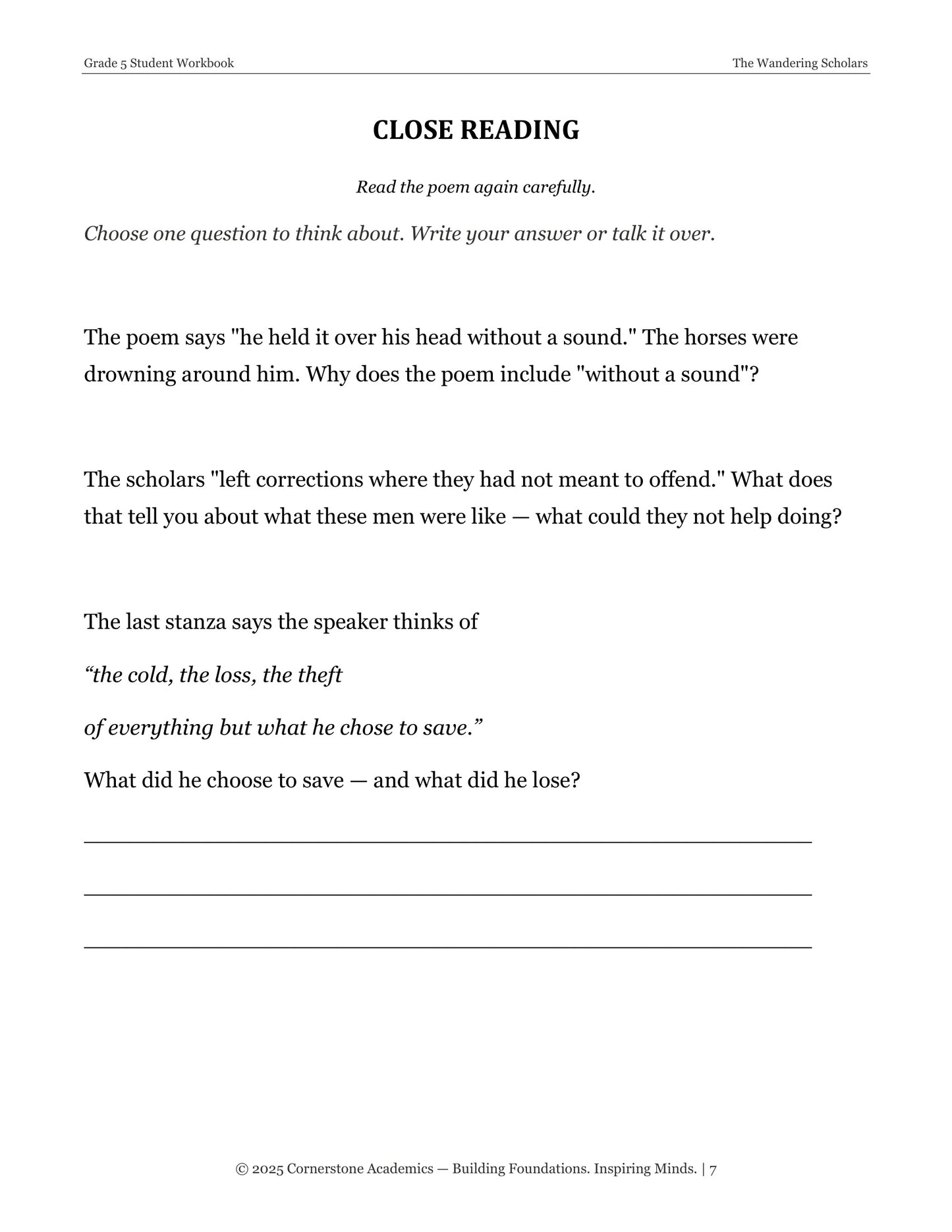 Poetry Immersion Week | Grade 5 Classical Literature Packet | Cornerstone Academics