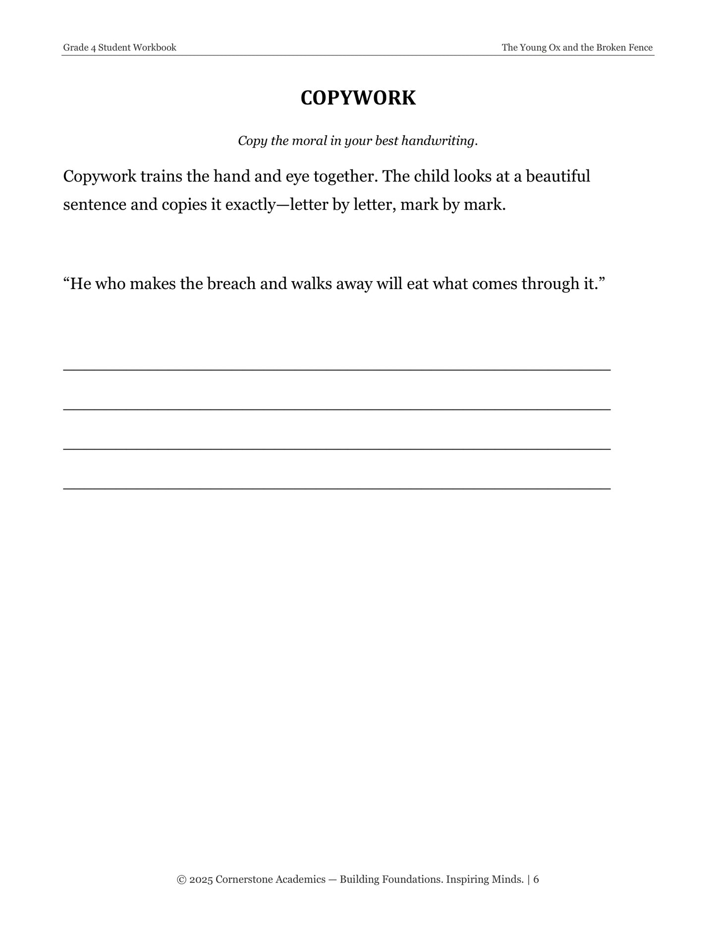 The Young Ox and the Broken Fence and Other Fables | Grade 4 Classical Literature Packet | Cornerstone Academics