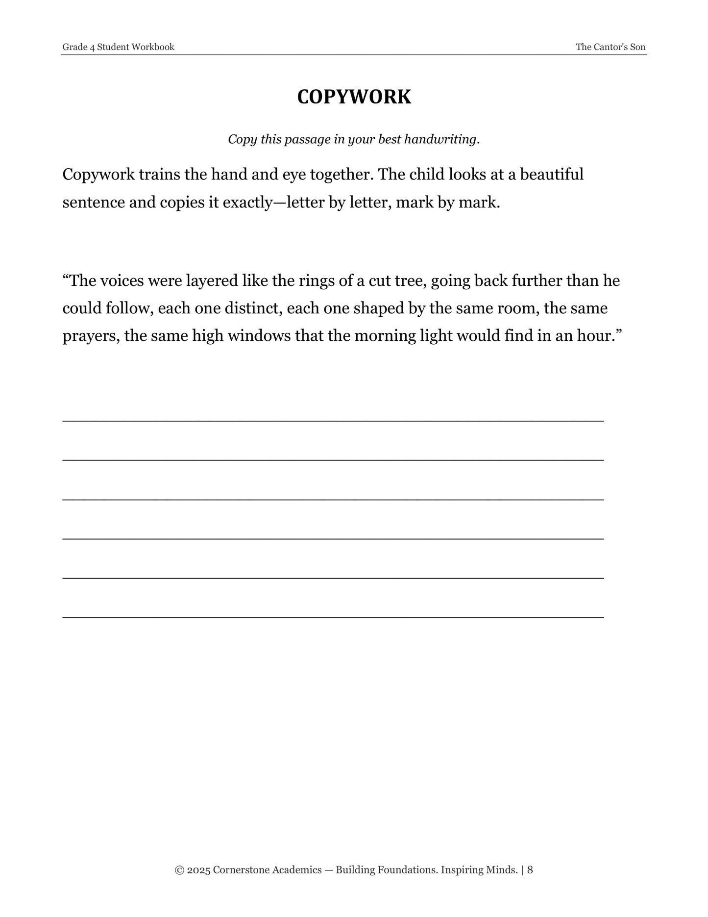 The Cantor's Son and Other Fairy Tales | Grade 4 Classical Literature Packet | Cornerstone Academics
