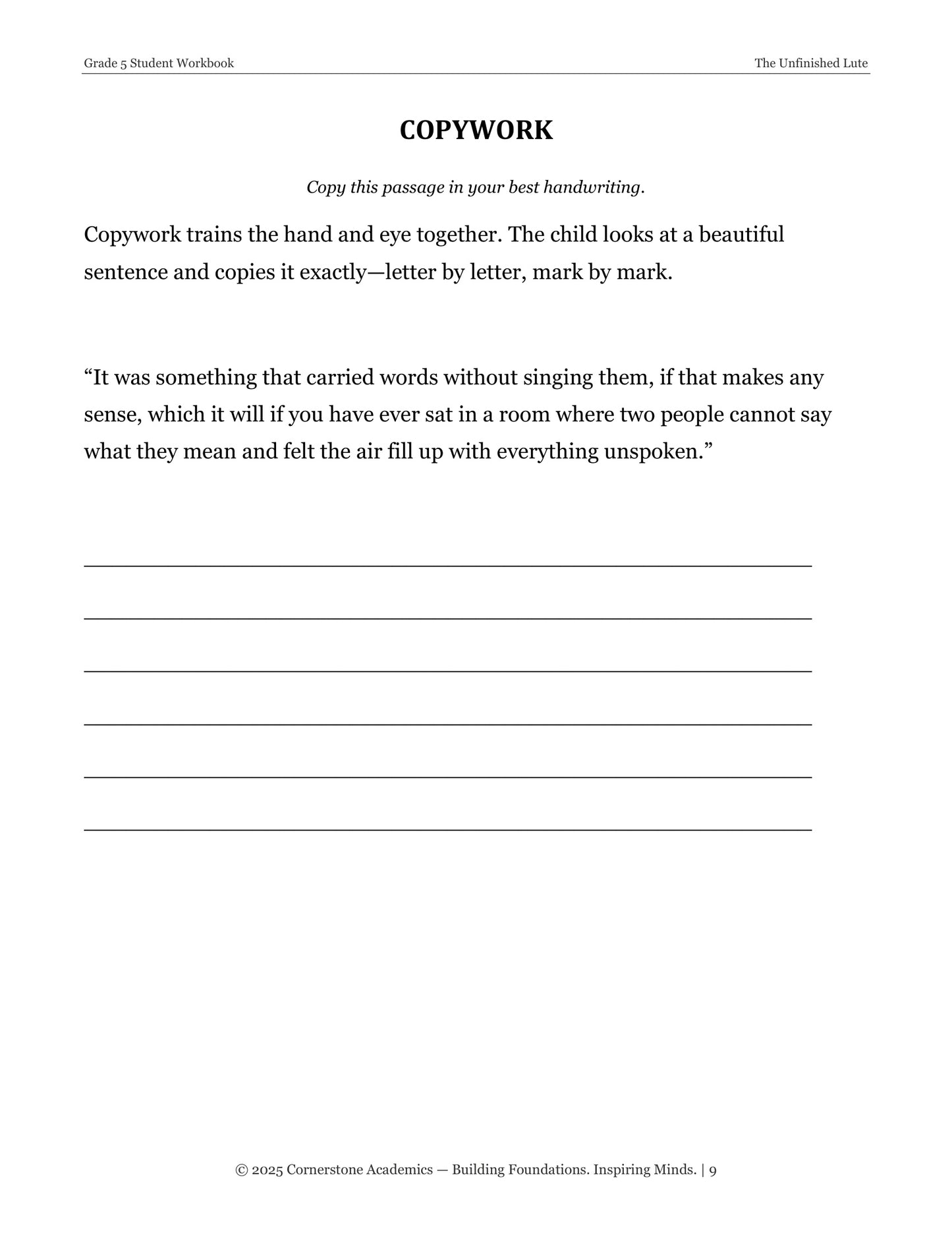 The Unfinished Lute and Other Fairy Tales | Grade 5 Classical Literature Packet | Cornerstone Academics