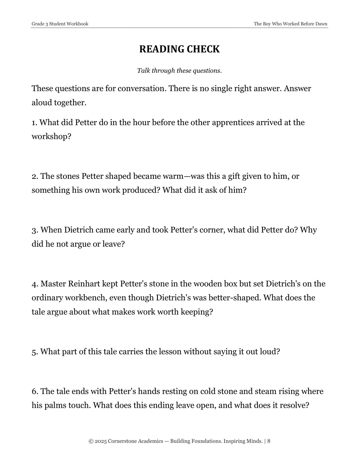 The Boy Who Worked Before Dawn and Other Fairy Tales | Grade 3 Classical Literature Packet | Cornerstone Academics