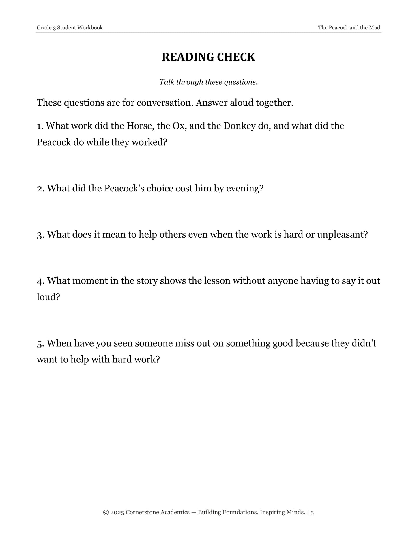 The Peacock and the Mud and Other Fables | Grade 3 Classical Literature Packet | Cornerstone Academics