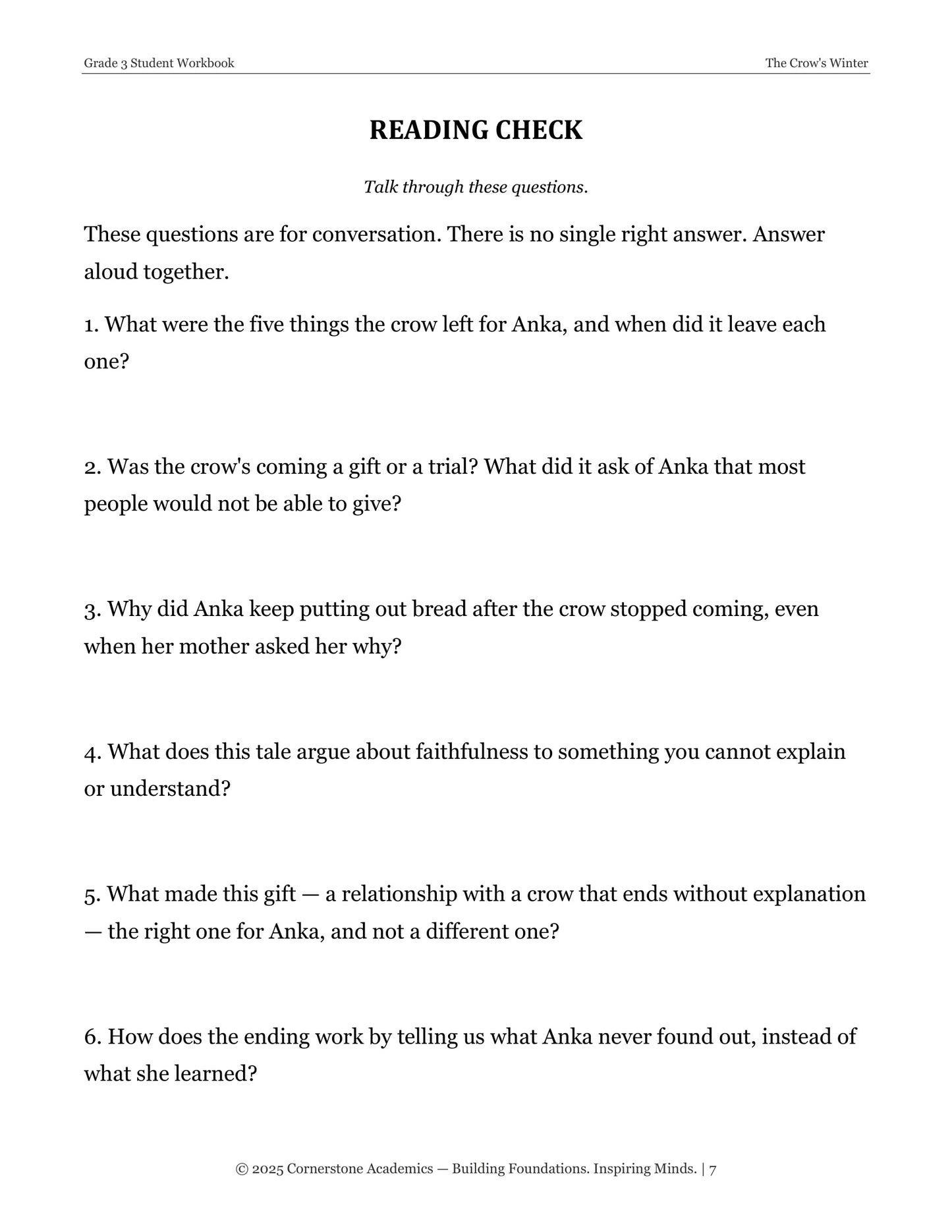 The Crow's Winter and Other Fairy Tales | Grade 3 Classical Literature Packet | Cornerstone Academics