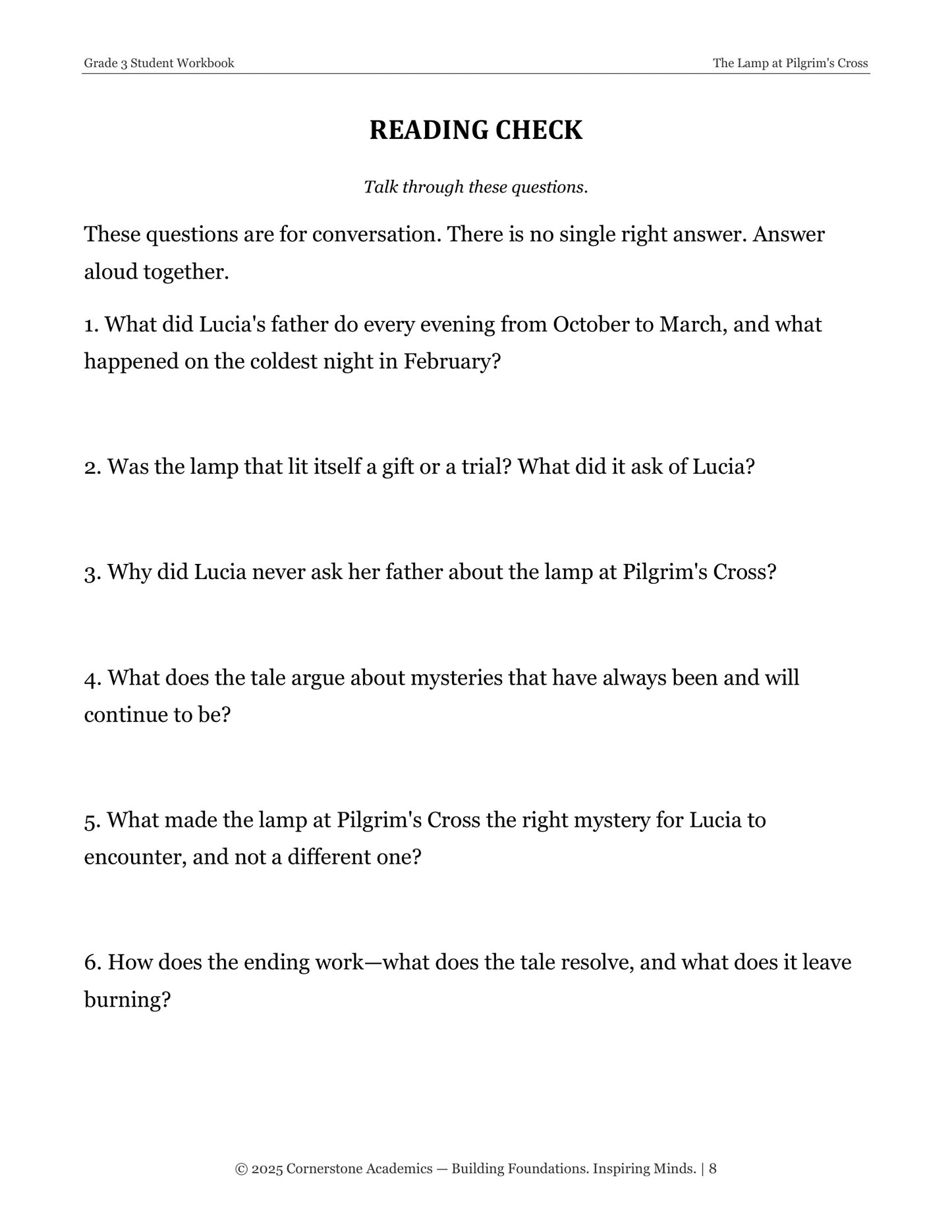 The Lamp at Pilgrim's Cross and Other Fairy Tales | Grade 3 Classical Literature Packet | Cornerstone Academics