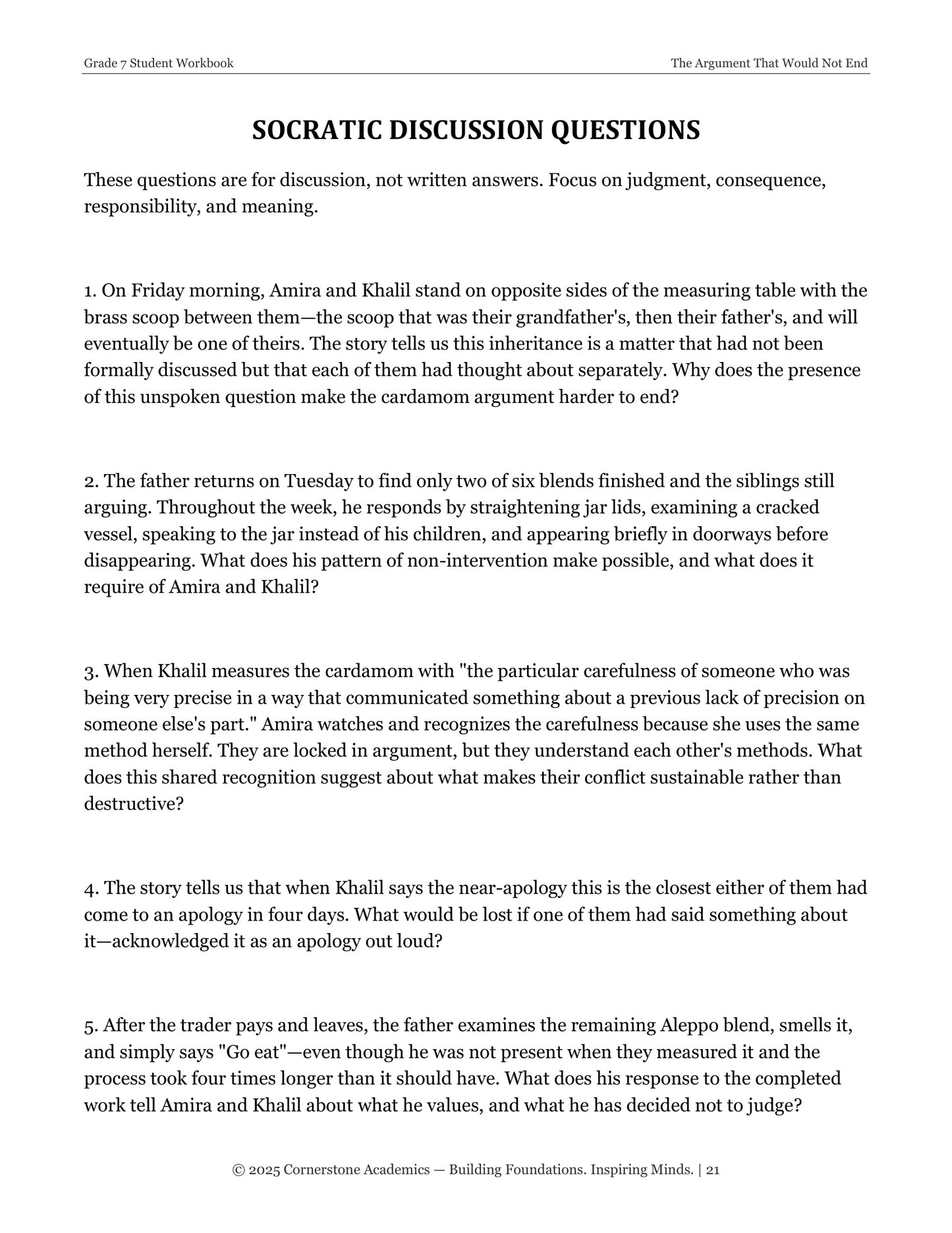 The Argument That Would Not End | Grade 7 Classical Literature Packet | Cornerstone Academics