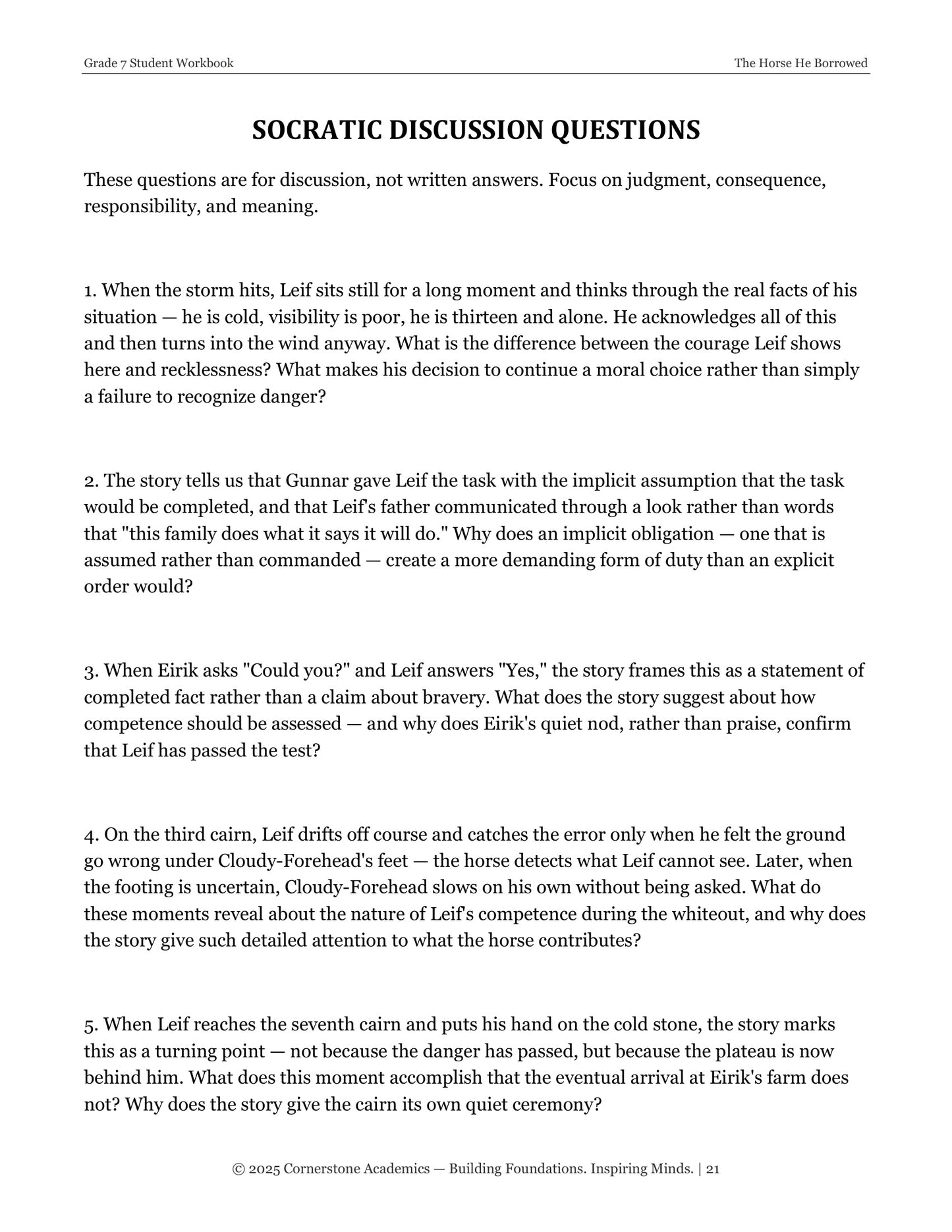 The Horse He Borrowed | Grade 7 Classical Literature Packet | Cornerstone Academics