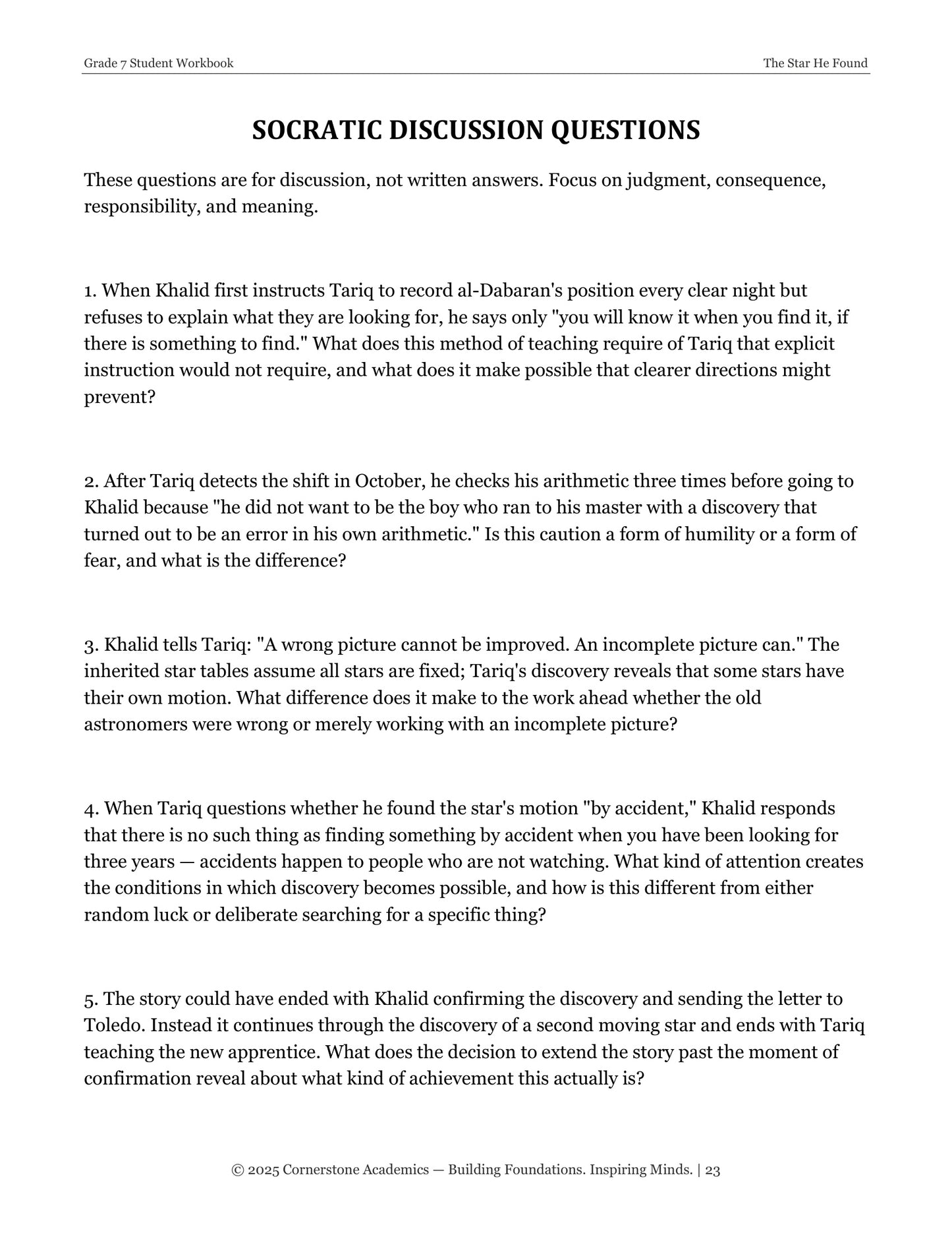 The Star He Found | Grade 7 Classical Literature Packet | Cornerstone Academics