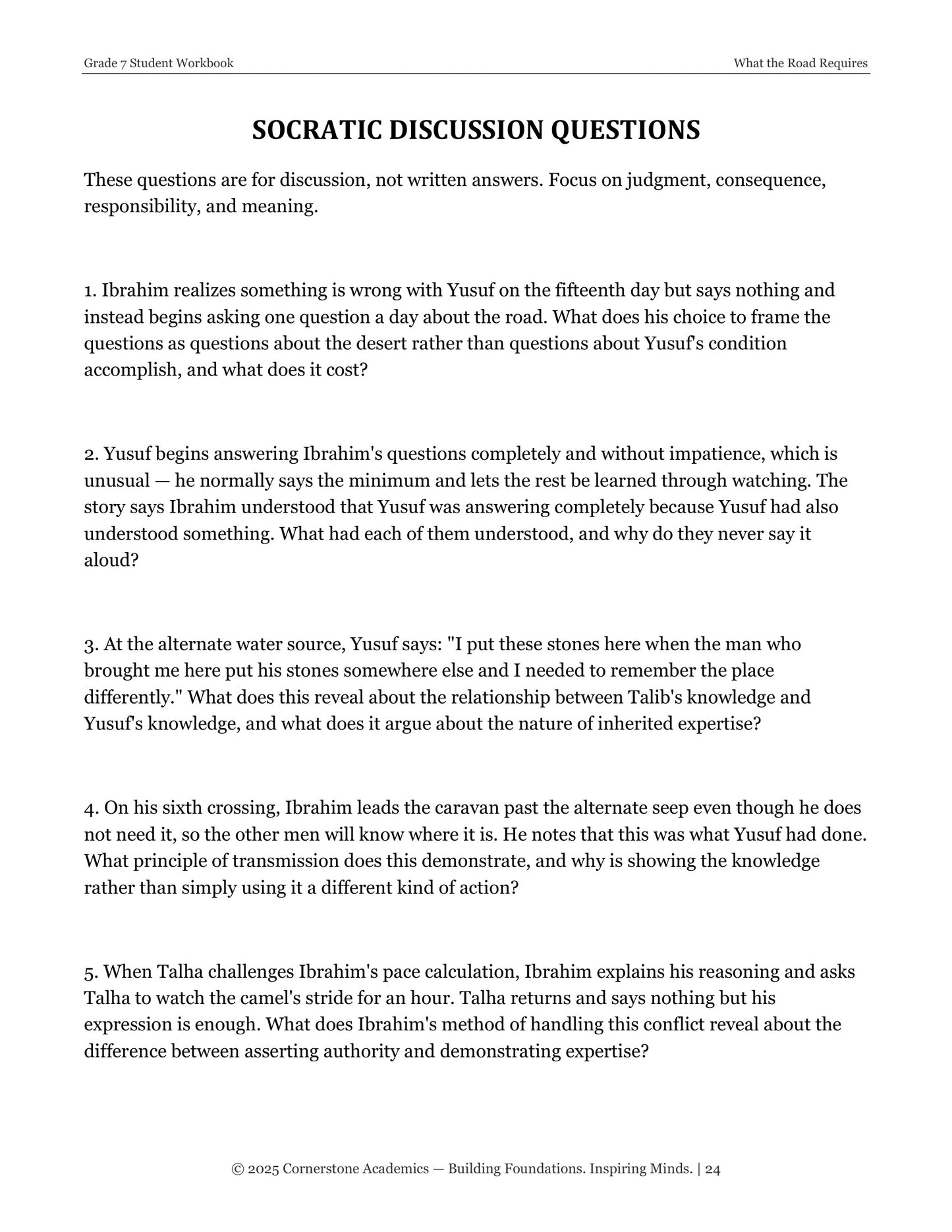 What the Road Requires | Grade 7 Classical Literature Packet | Cornerstone Academics