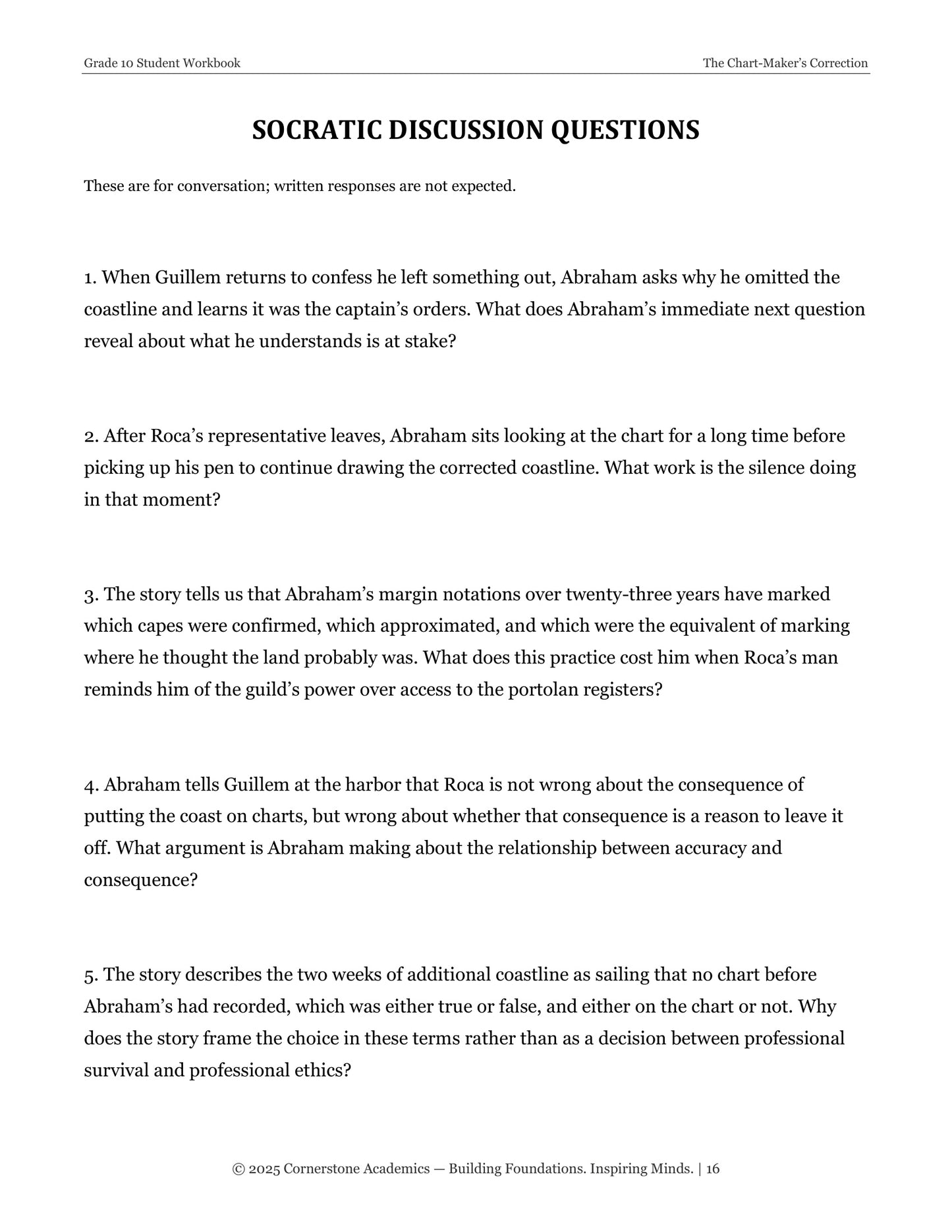 The Chart-Maker's Correction | Grade 10 Classical Literature Packet | Cornerstone Academics