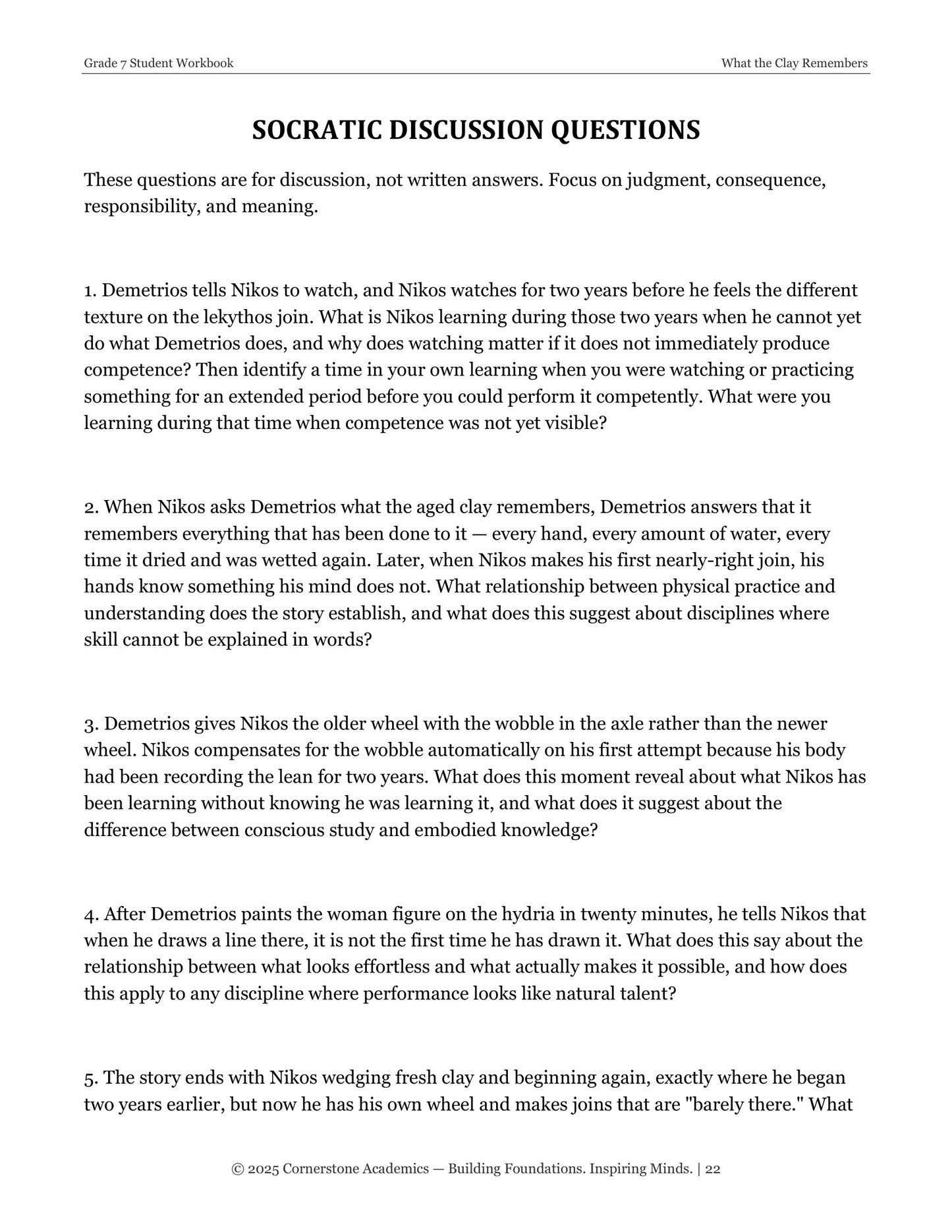What the Clay Remembers | Grade 7 Classical Literature Packet | Cornerstone Academics