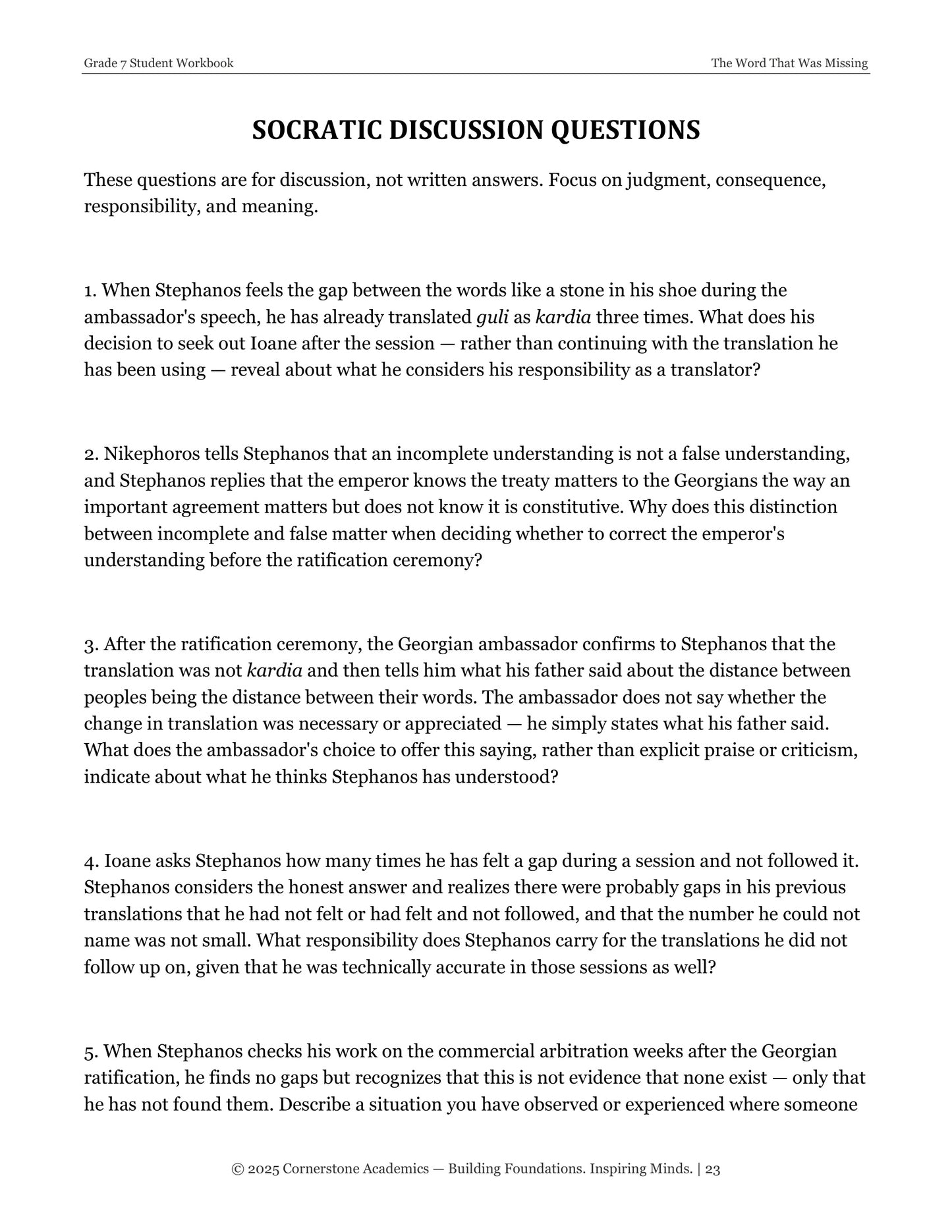 The Word That Was Missing | Grade 7 Classical Literature Packet | Cornerstone Academics