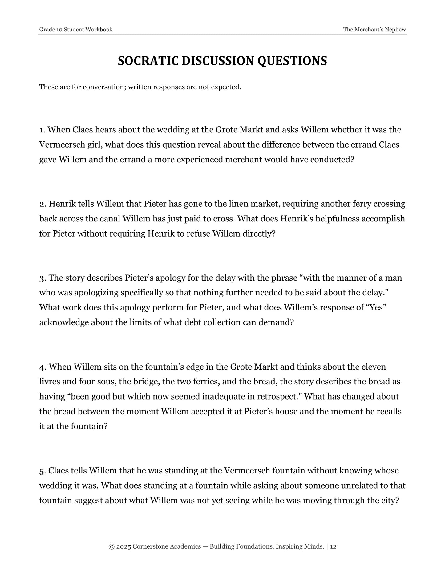 The Merchant's Nephew | Grade 10 Classical Literature Packet | Cornerstone Academics