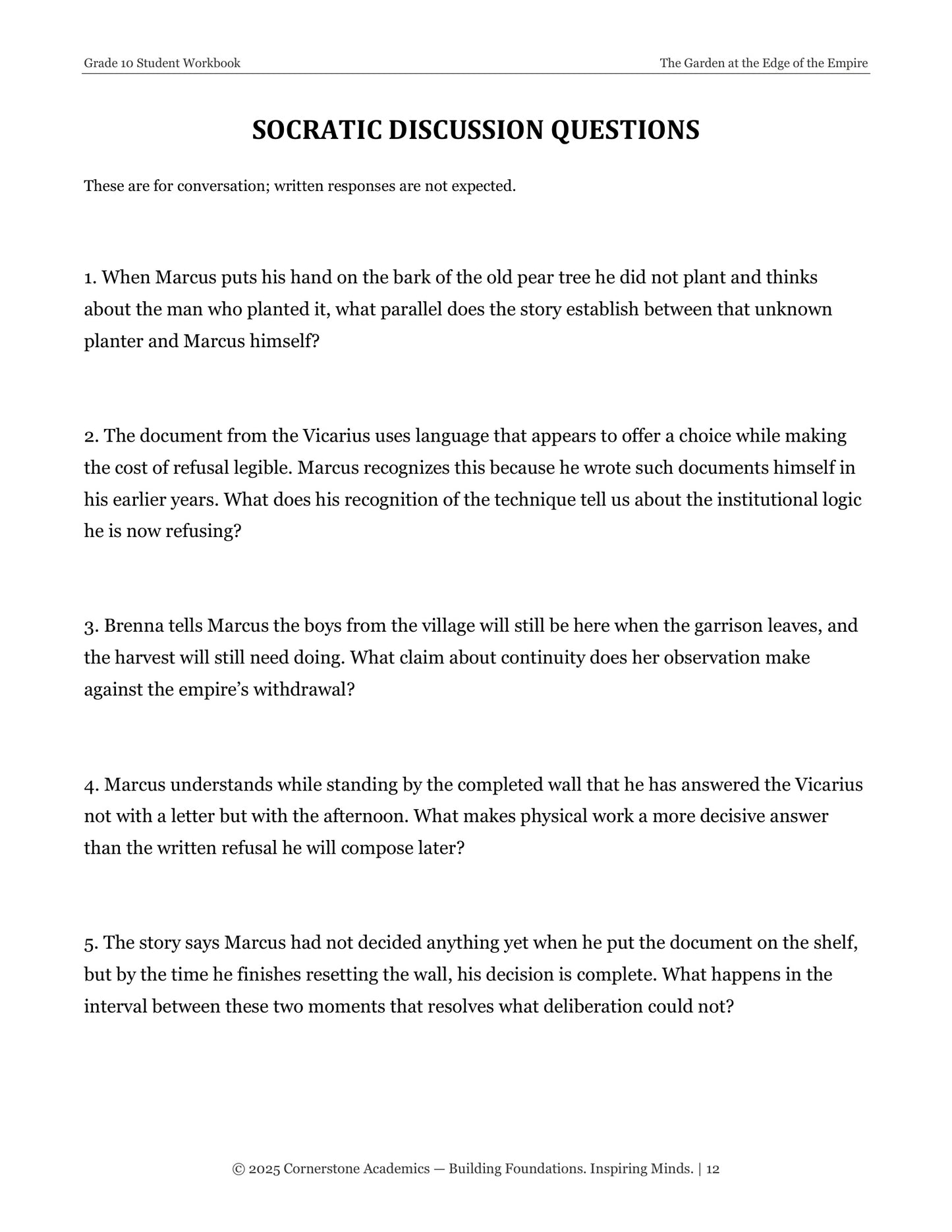 The Garden at the Edge of the Empire | Grade 10 Classical Literature Packet | Cornerstone Academics