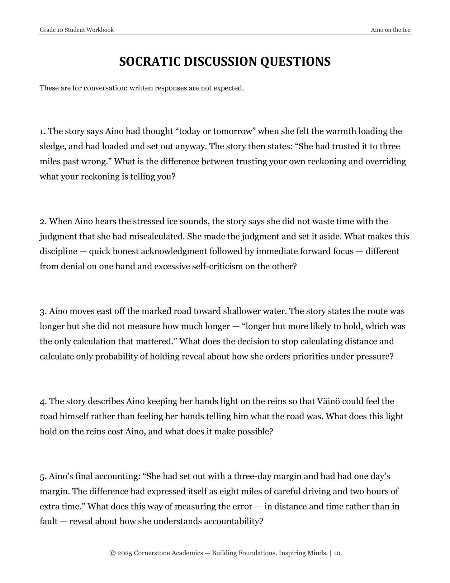 Aino on the Ice | Grade 10 Classical Literature Packet | Cornerstone Academics