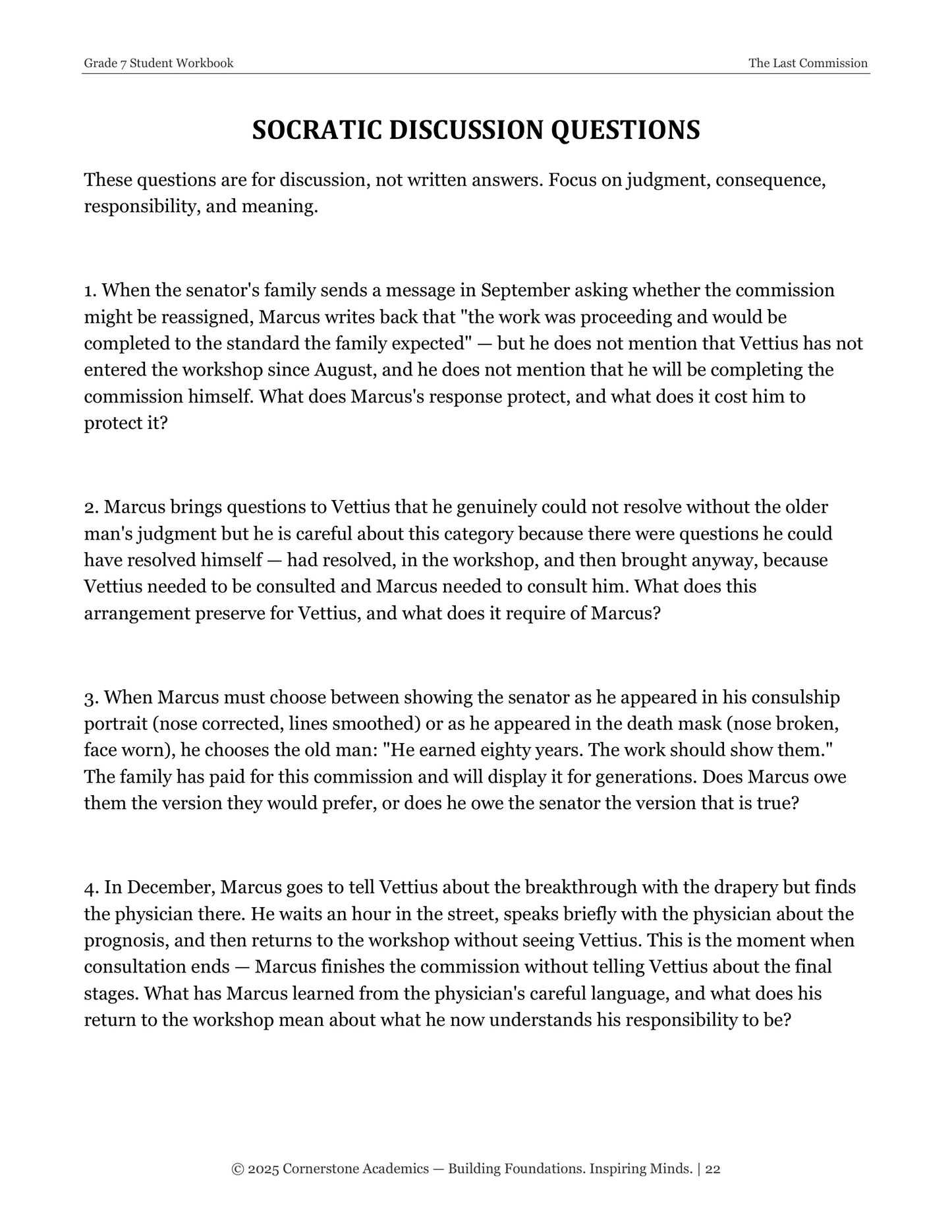 The Last Commission | Grade 7 Classical Literature Packet | Cornerstone Academics