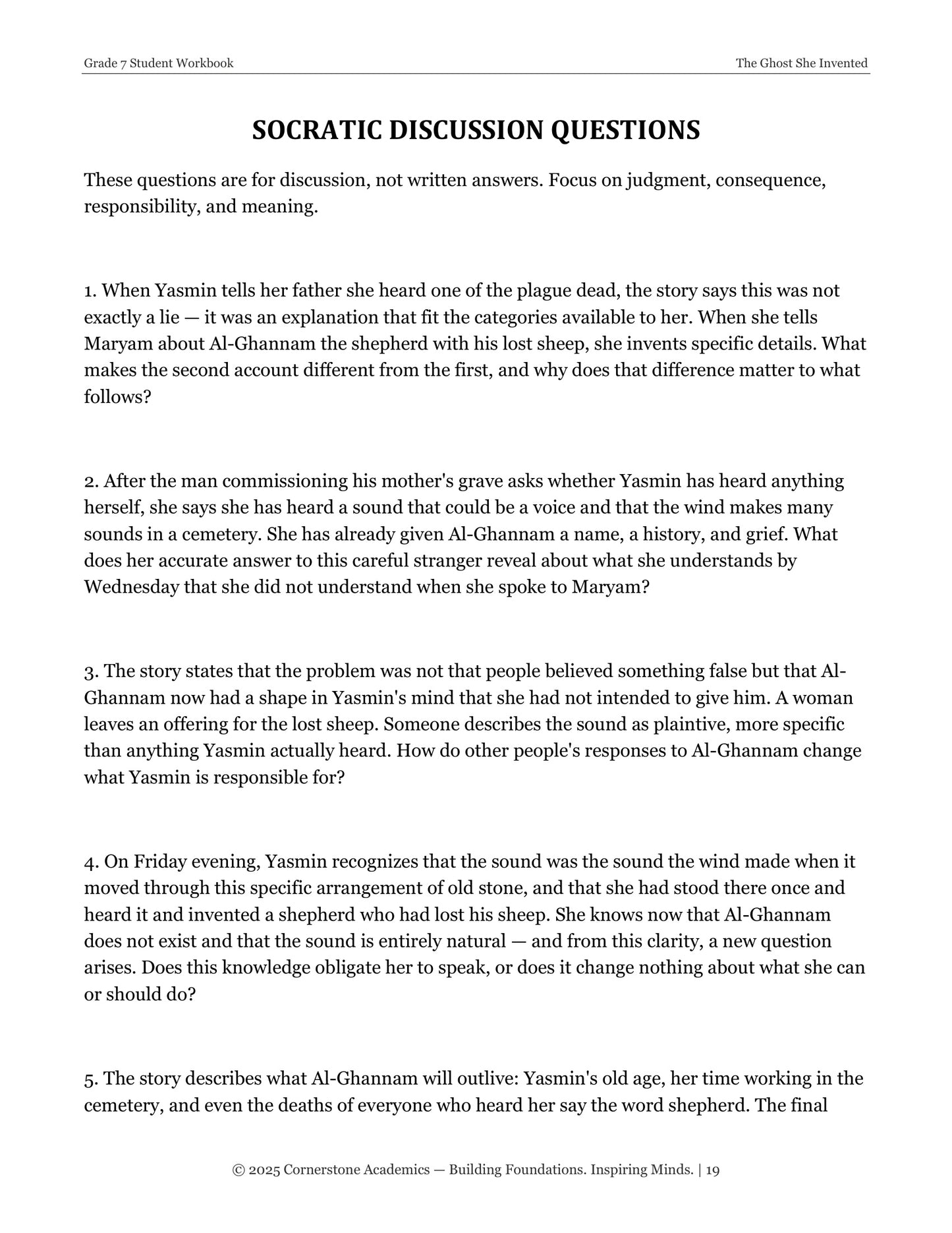 The Ghost She Invented | Grade 7 Classical Literature Packet | Cornerstone Academics