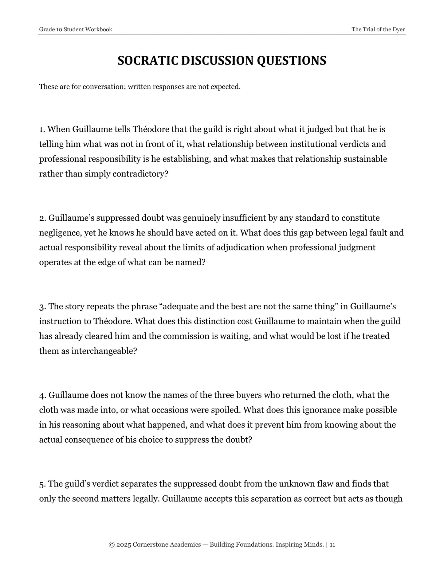 The Trial of the Dyer | Grade 10 Classical Literature Packet | Cornerstone Academics