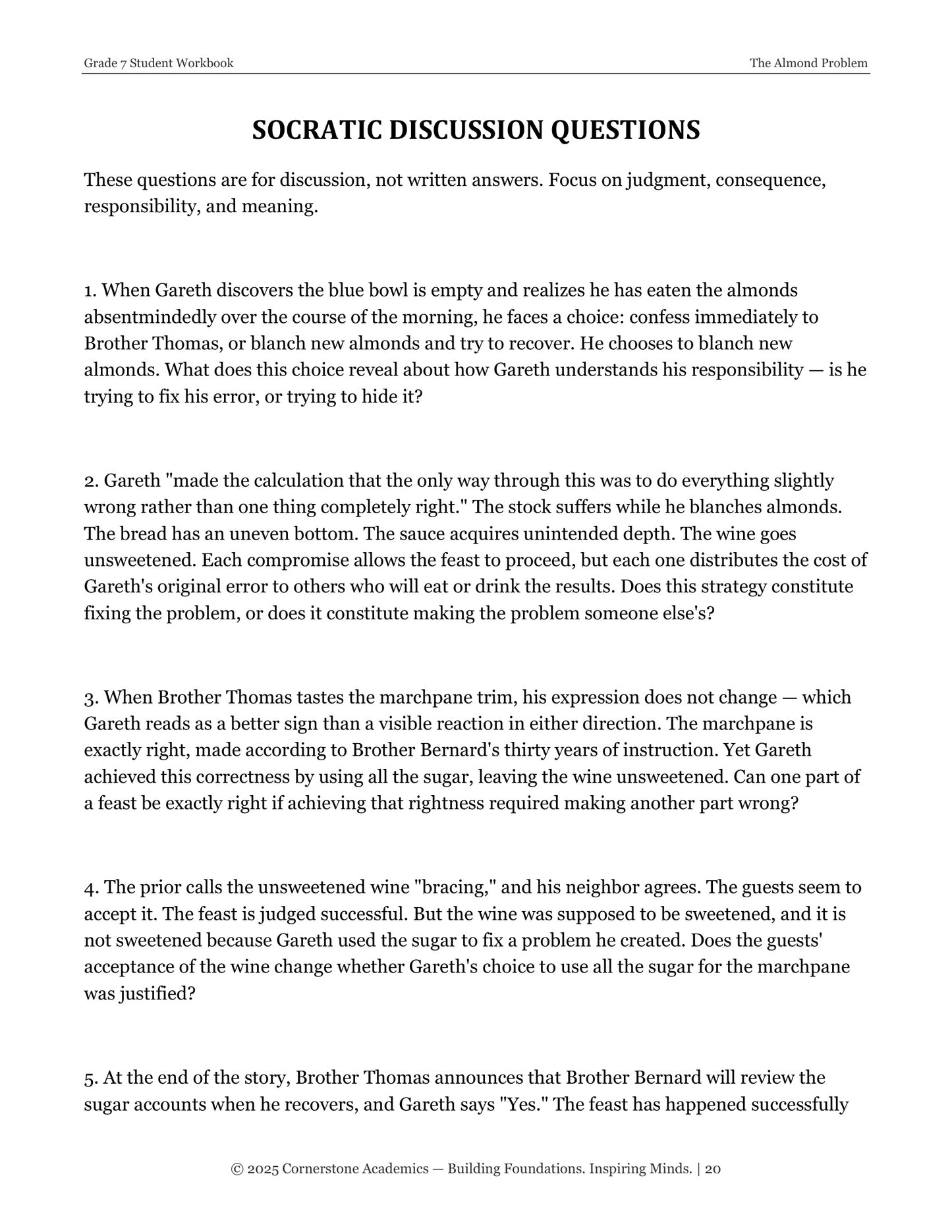 The Almond Problem | Grade 7 Classical Literature Packet | Cornerstone Academics