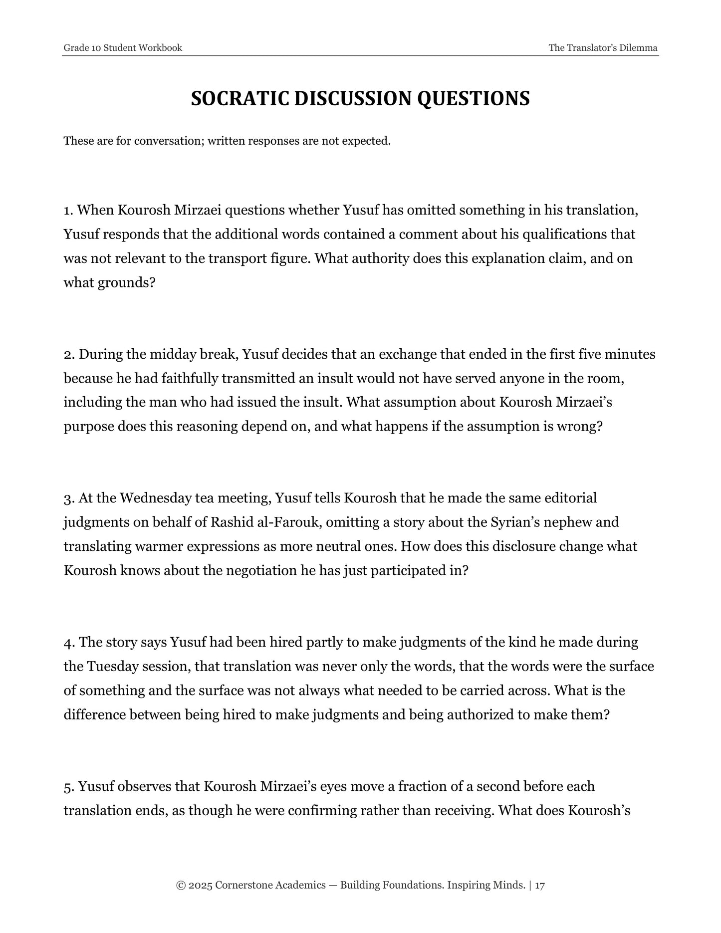 The Translator's Dilemma | Grade 10 Classical Literature Packet | Cornerstone Academics