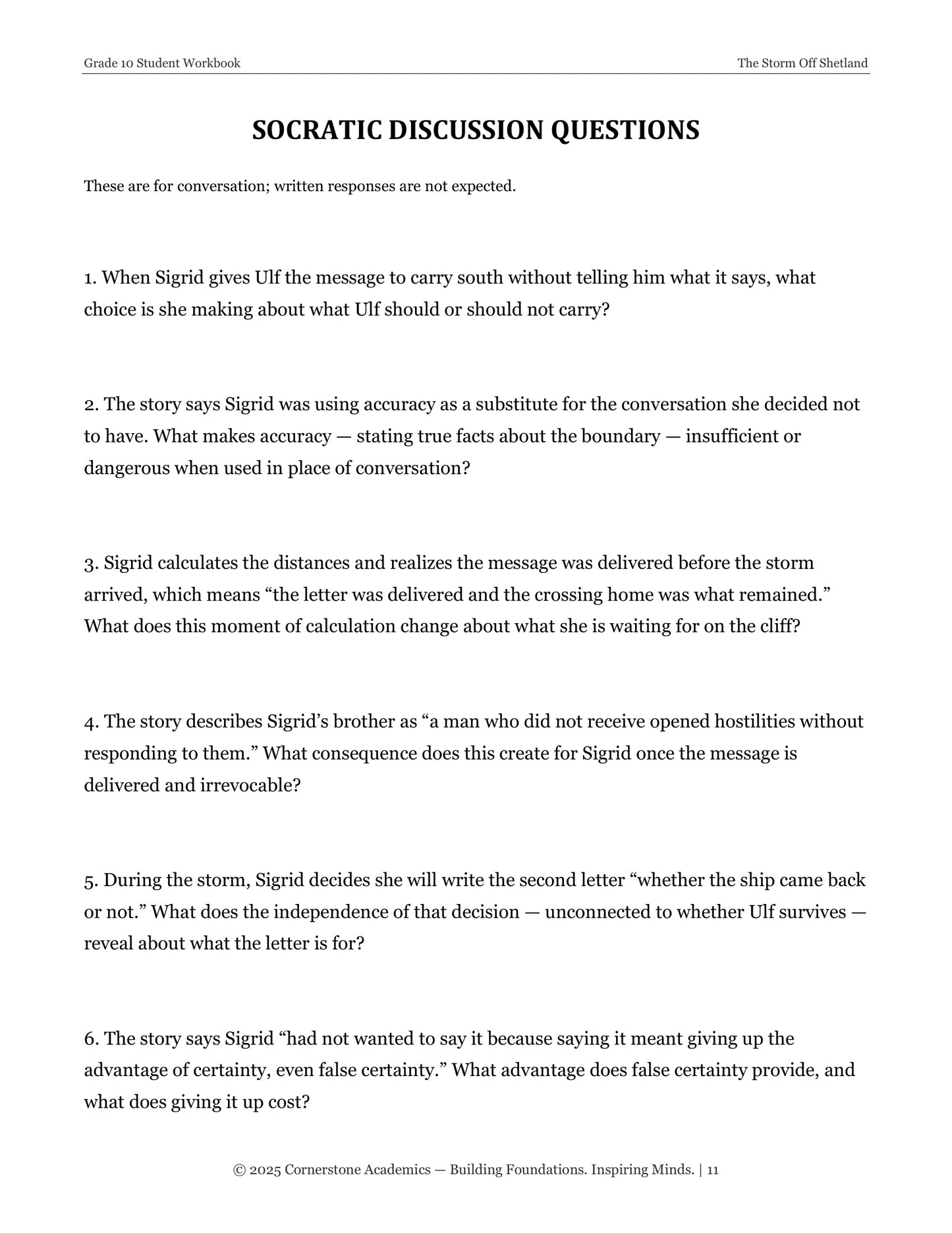 The Storm Off Shetland | Grade 10 Classical Literature Packet | Cornerstone Academics