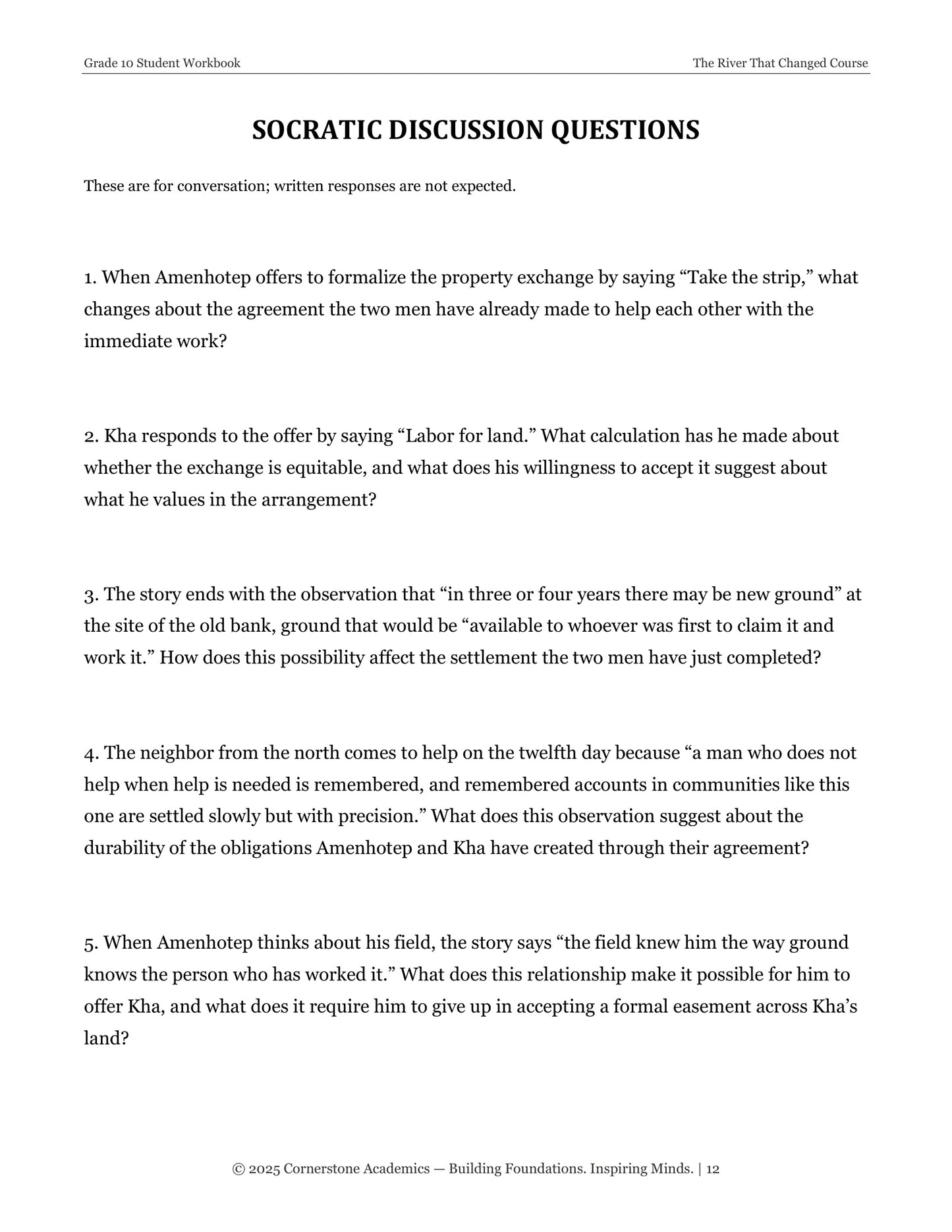 The River That Changed Course | Grade 10 Classical Literature Packet | Cornerstone Academics