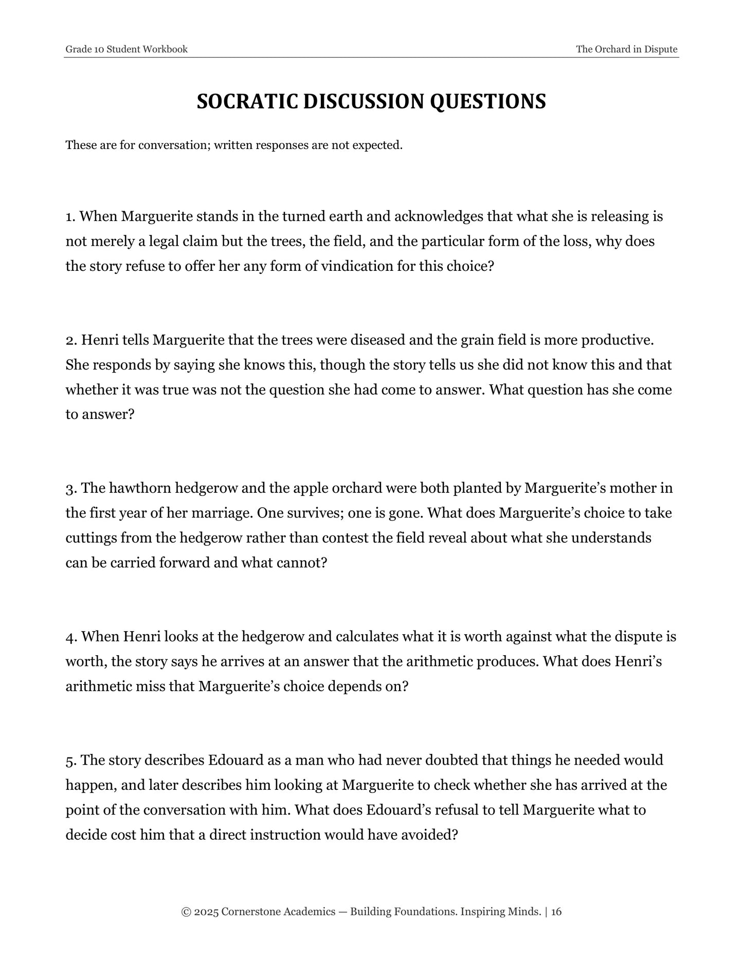 The Orchard in Dispute | Grade 10 Classical Literature Packet | Cornerstone Academics