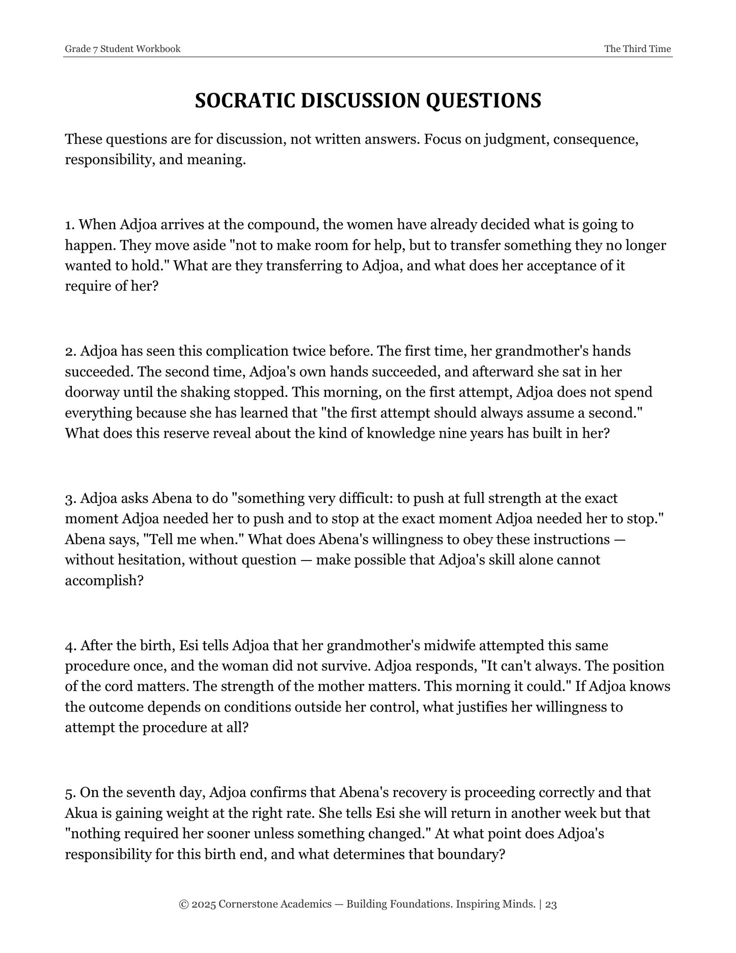 The Third Time | Grade 7 Classical Literature Packet | Cornerstone Academics