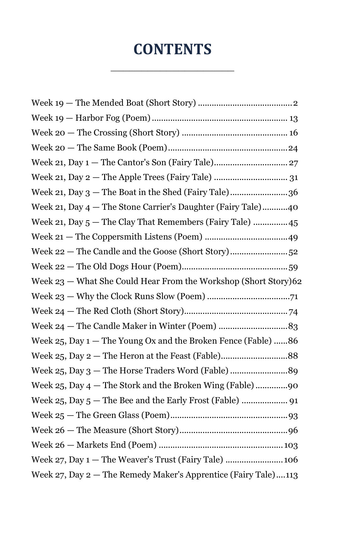 Table of contents from Grade 4 Literature Student Anthology Set, Grade 4 homeschool curriculum