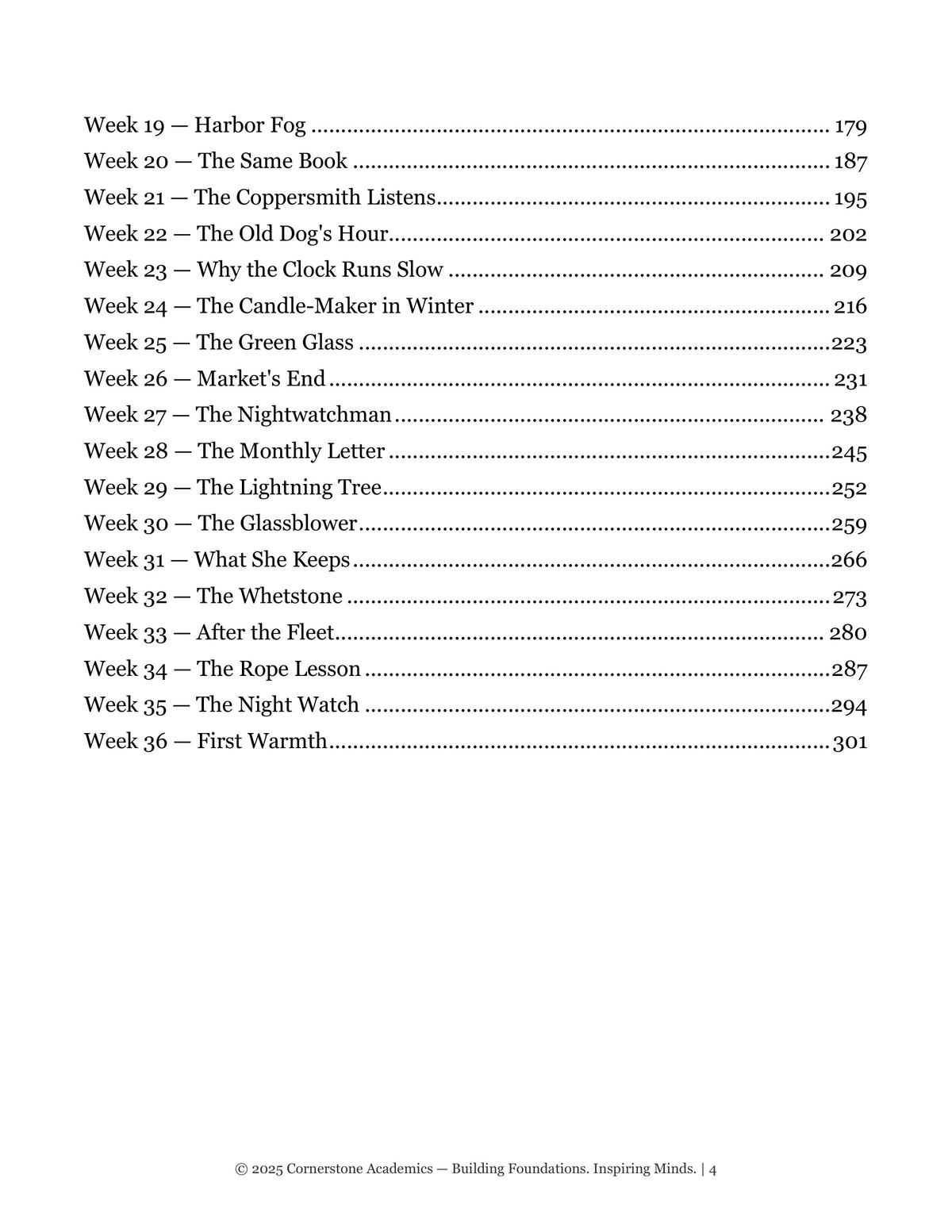 Table of contents, continued from Grade 4 Literature Poetry Companion Student Workbook, Grade 4 homeschool curriculum