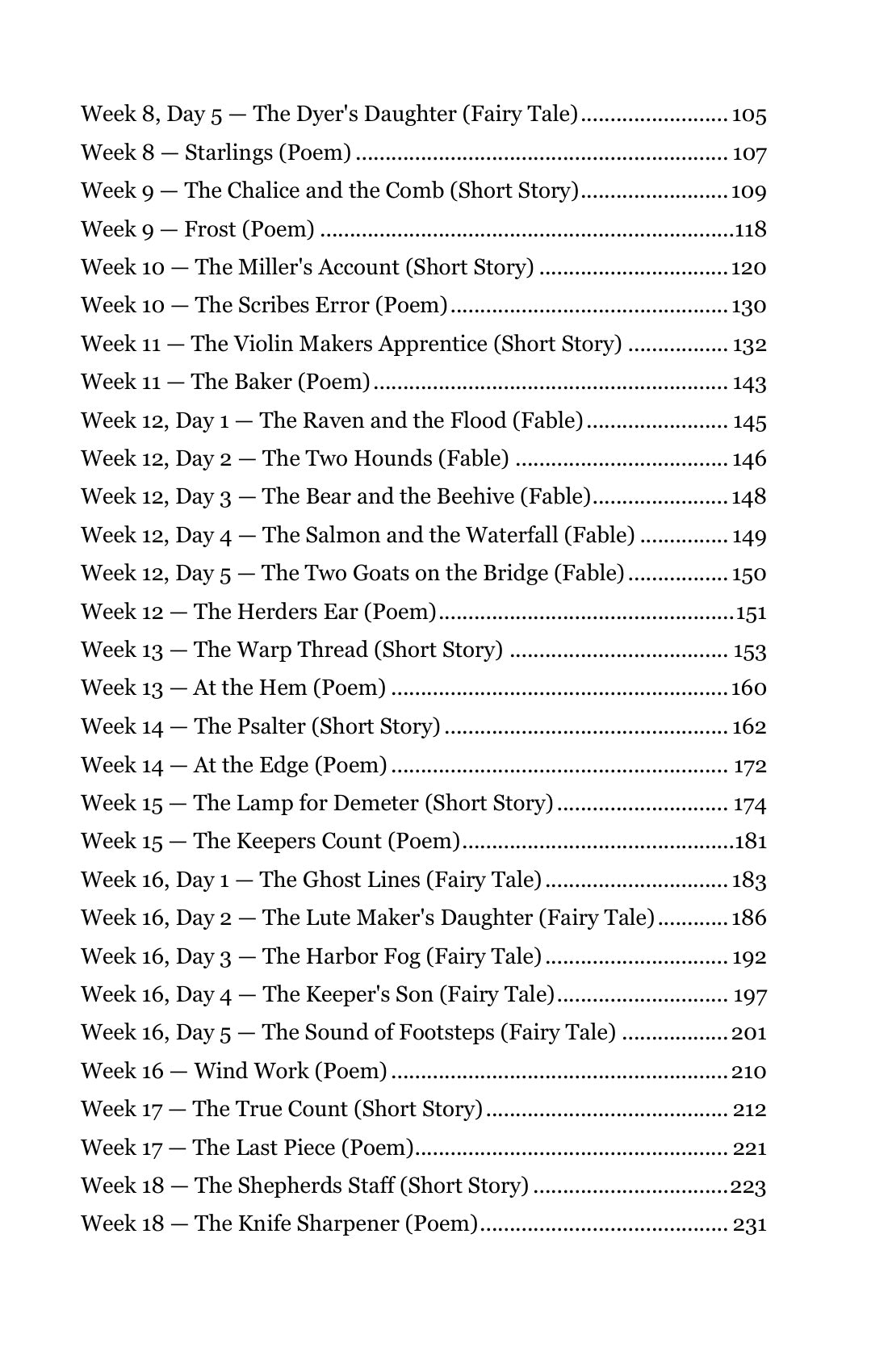 Table of contents, continued from Grade 4 Literature Student Anthology Set, Grade 4 homeschool curriculum